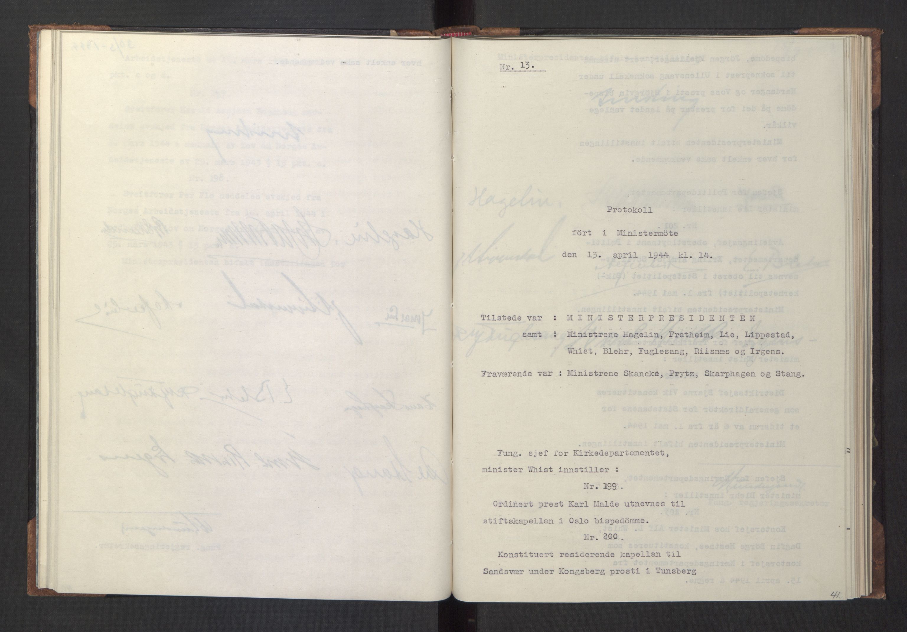 NS-administrasjonen 1940-1945 (Statsrådsekretariatet, de kommisariske statsråder mm), AV/RA-S-4279/D/Da/L0005: Protokoll fra ministermøter, 1944, s. 43