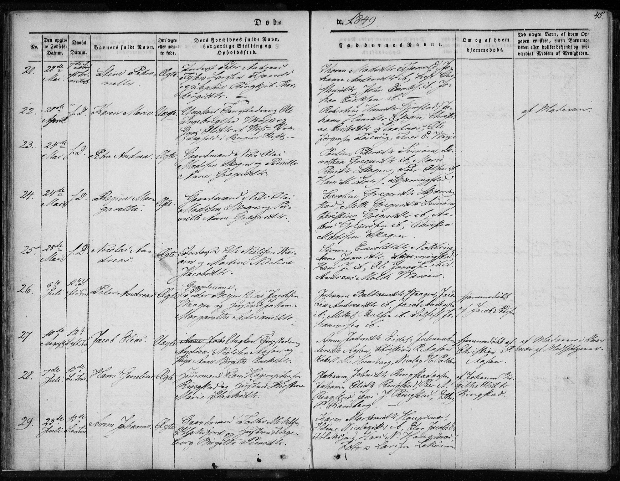 Ministerialprotokoller, klokkerbøker og fødselsregistre - Nordland, AV/SAT-A-1459/891/L1299: Ministerialbok nr. 891A04, 1841-1856, s. 45