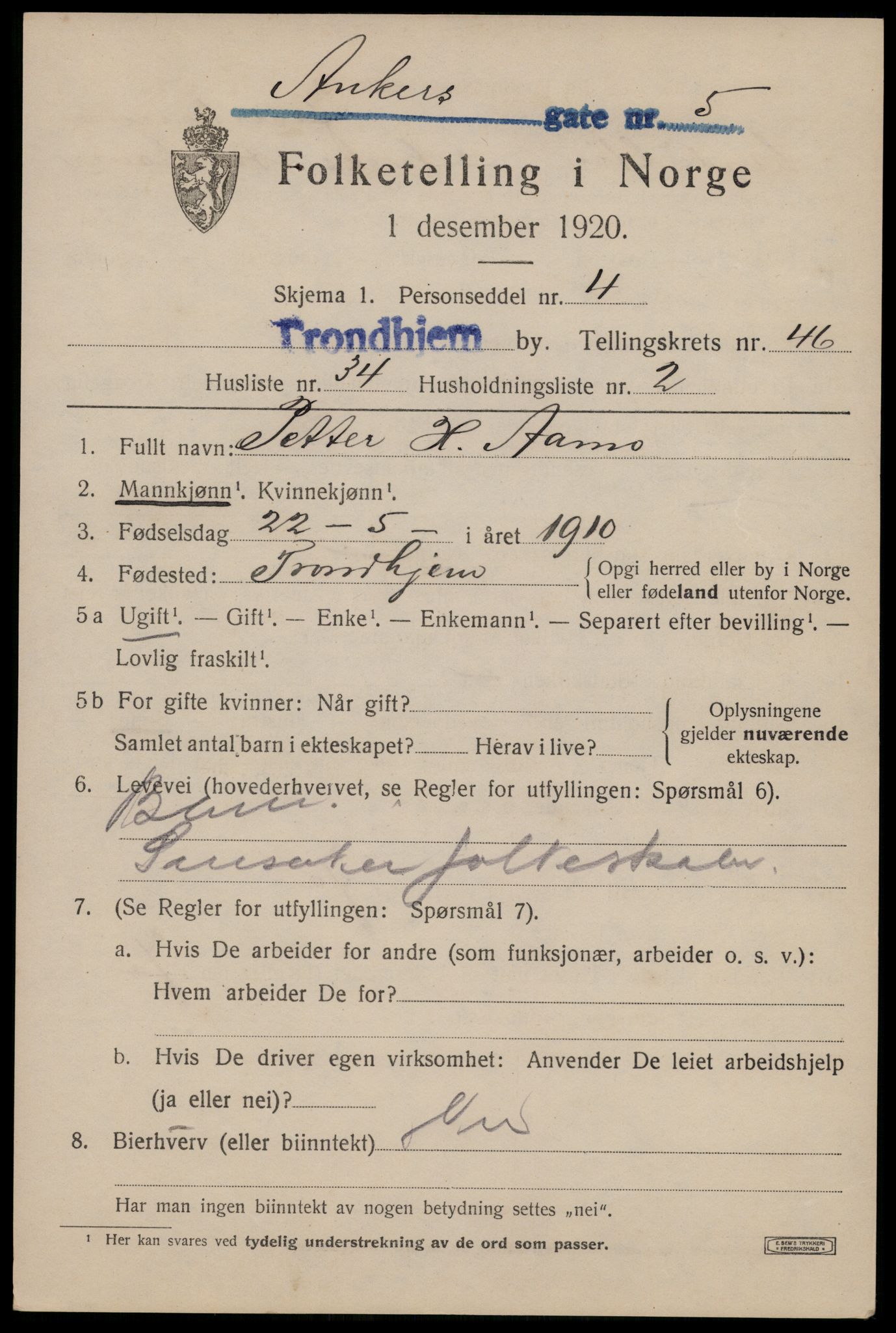 SAT, Folketelling 1920 for 1601 Trondheim kjøpstad, 1920, s. 98878