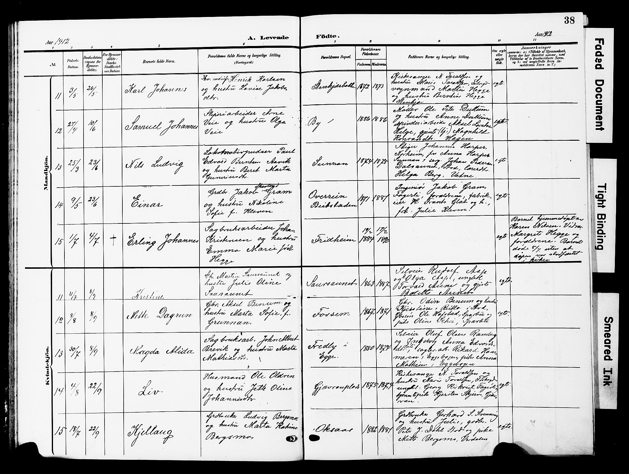 Ministerialprotokoller, klokkerbøker og fødselsregistre - Nord-Trøndelag, AV/SAT-A-1458/740/L0381: Klokkerbok nr. 740C02, 1903-1914, s. 38