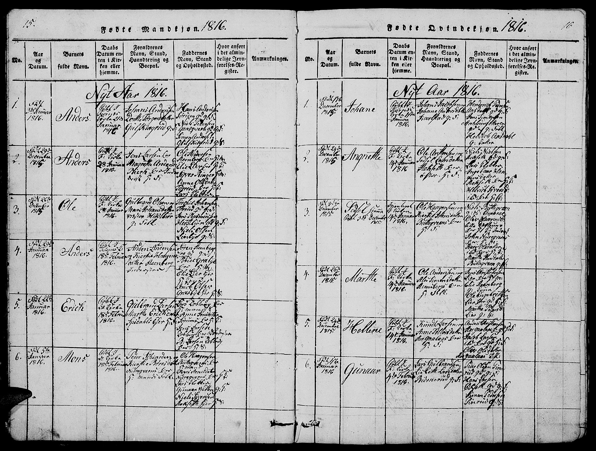 Vang prestekontor, Hedmark, SAH/PREST-008/H/Ha/Hab/L0005: Klokkerbok nr. 5, 1815-1836, s. 15-16