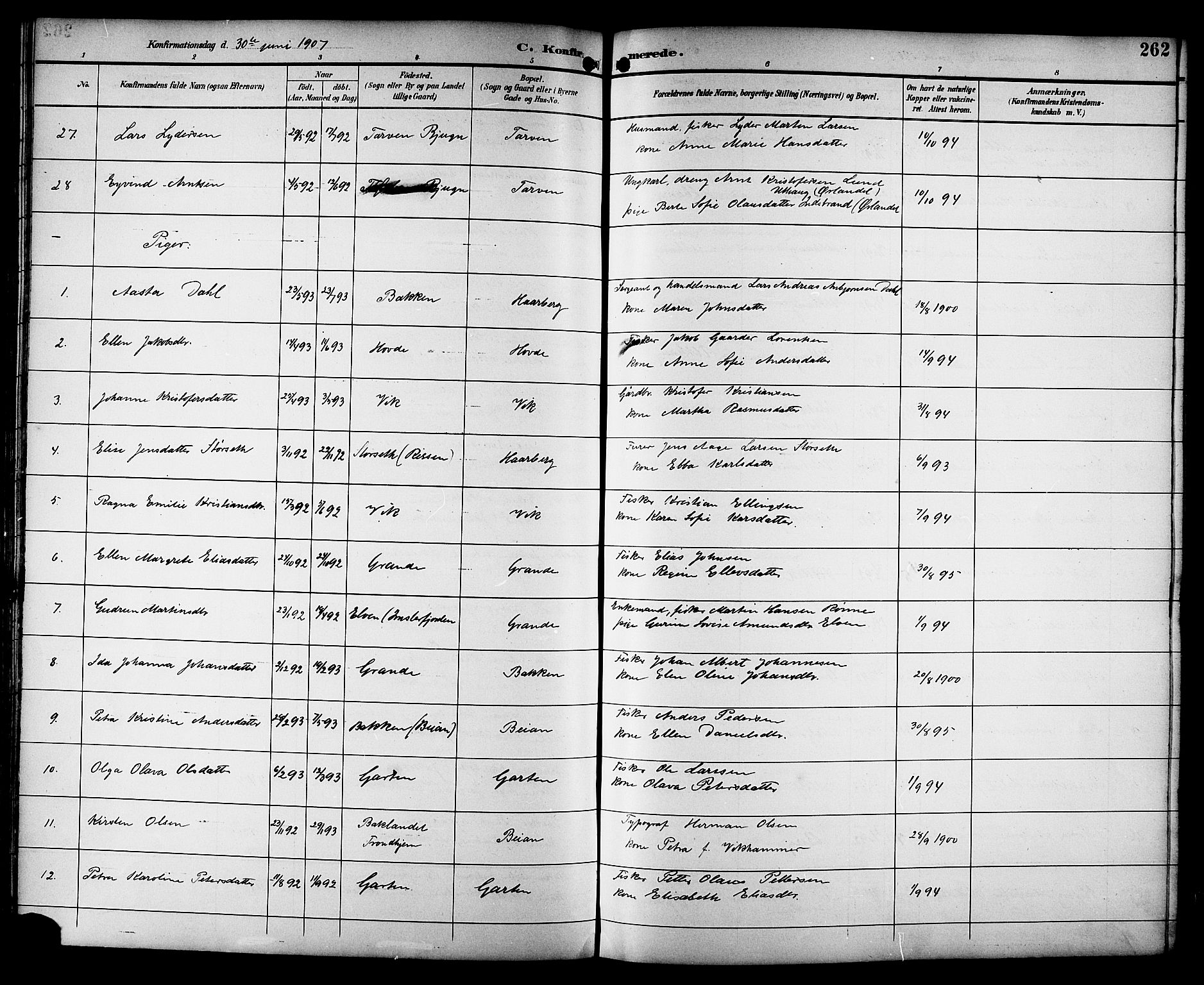Ministerialprotokoller, klokkerbøker og fødselsregistre - Sør-Trøndelag, SAT/A-1456/659/L0746: Klokkerbok nr. 659C03, 1893-1912, s. 262