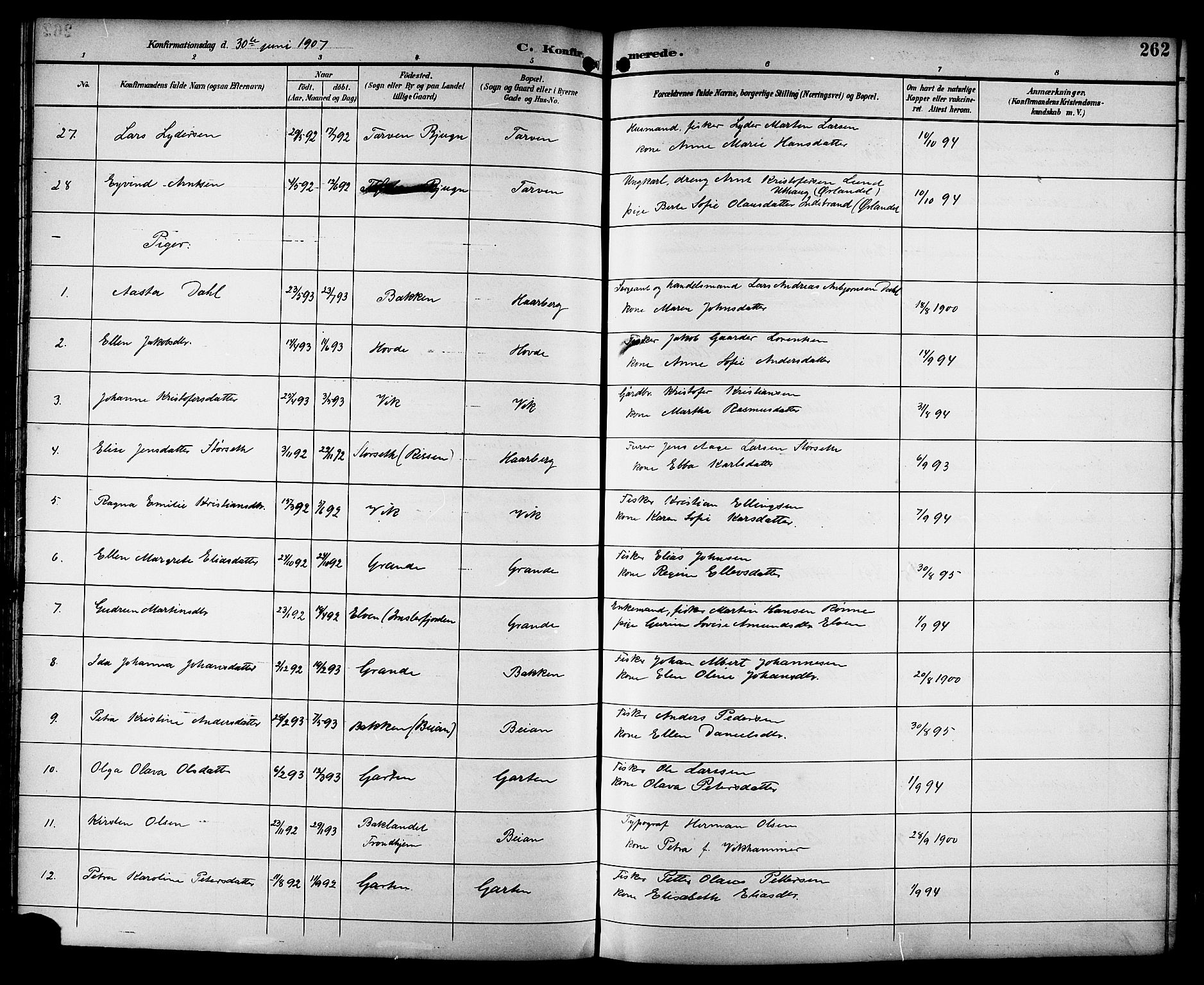 Ministerialprotokoller, klokkerbøker og fødselsregistre - Sør-Trøndelag, AV/SAT-A-1456/659/L0746: Klokkerbok nr. 659C03, 1893-1912, s. 262