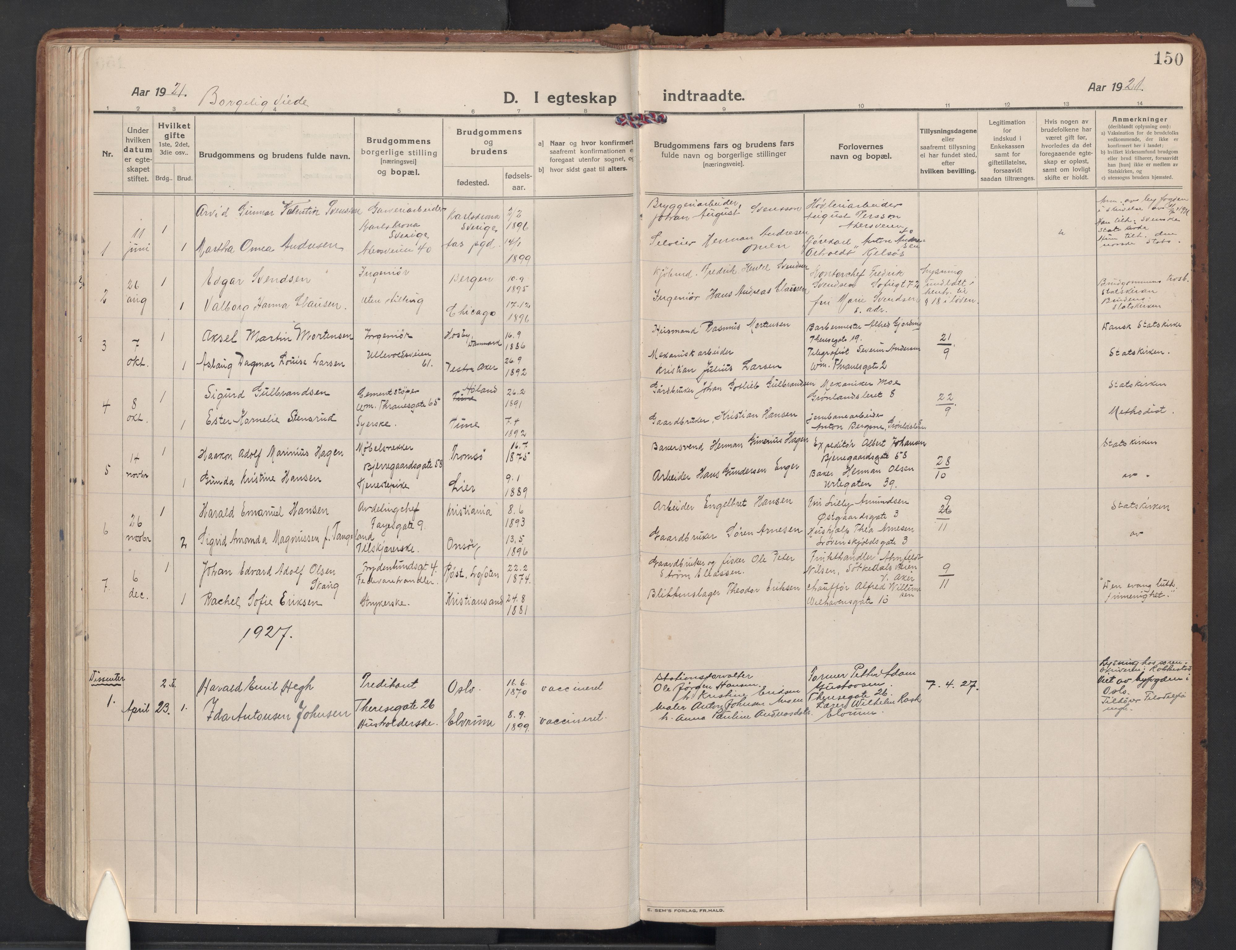 Gamle Aker prestekontor Kirkebøker, AV/SAO-A-10617a/F/L0017: Ministerialbok nr. 17, 1921-1931, s. 150