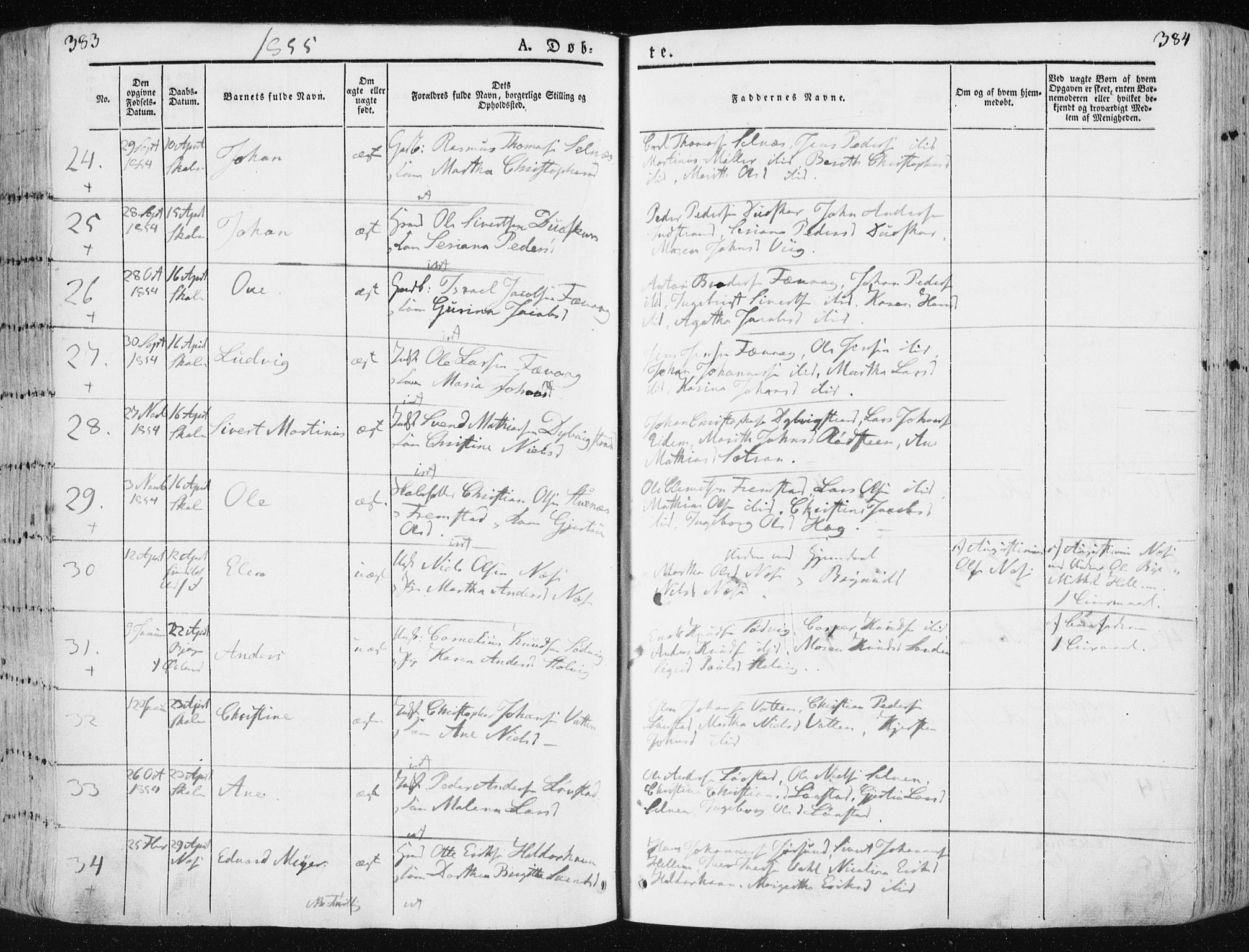 Ministerialprotokoller, klokkerbøker og fødselsregistre - Sør-Trøndelag, SAT/A-1456/659/L0736: Ministerialbok nr. 659A06, 1842-1856, s. 383-384
