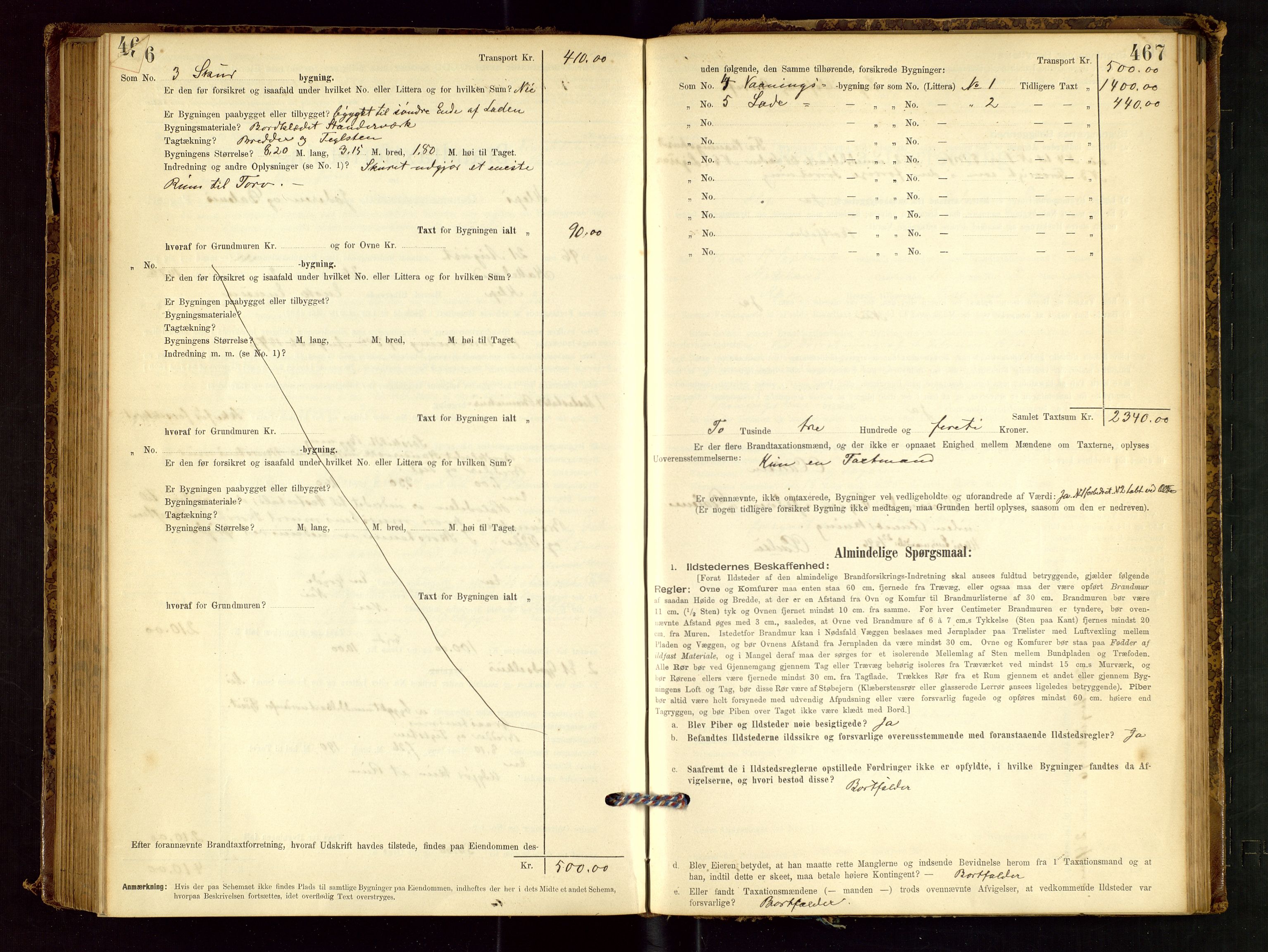 Klepp lensmannskontor, SAST/A-100163/Goc/L0001: "Brandtaxationsprotokol" m/register, 1895-1898, s. 466-467