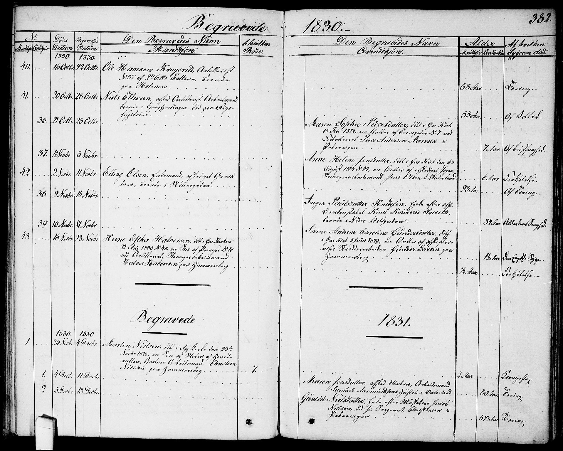Garnisonsmenigheten Kirkebøker, SAO/A-10846/G/Ga/L0004: Klokkerbok nr. 4, 1828-1840, s. 382