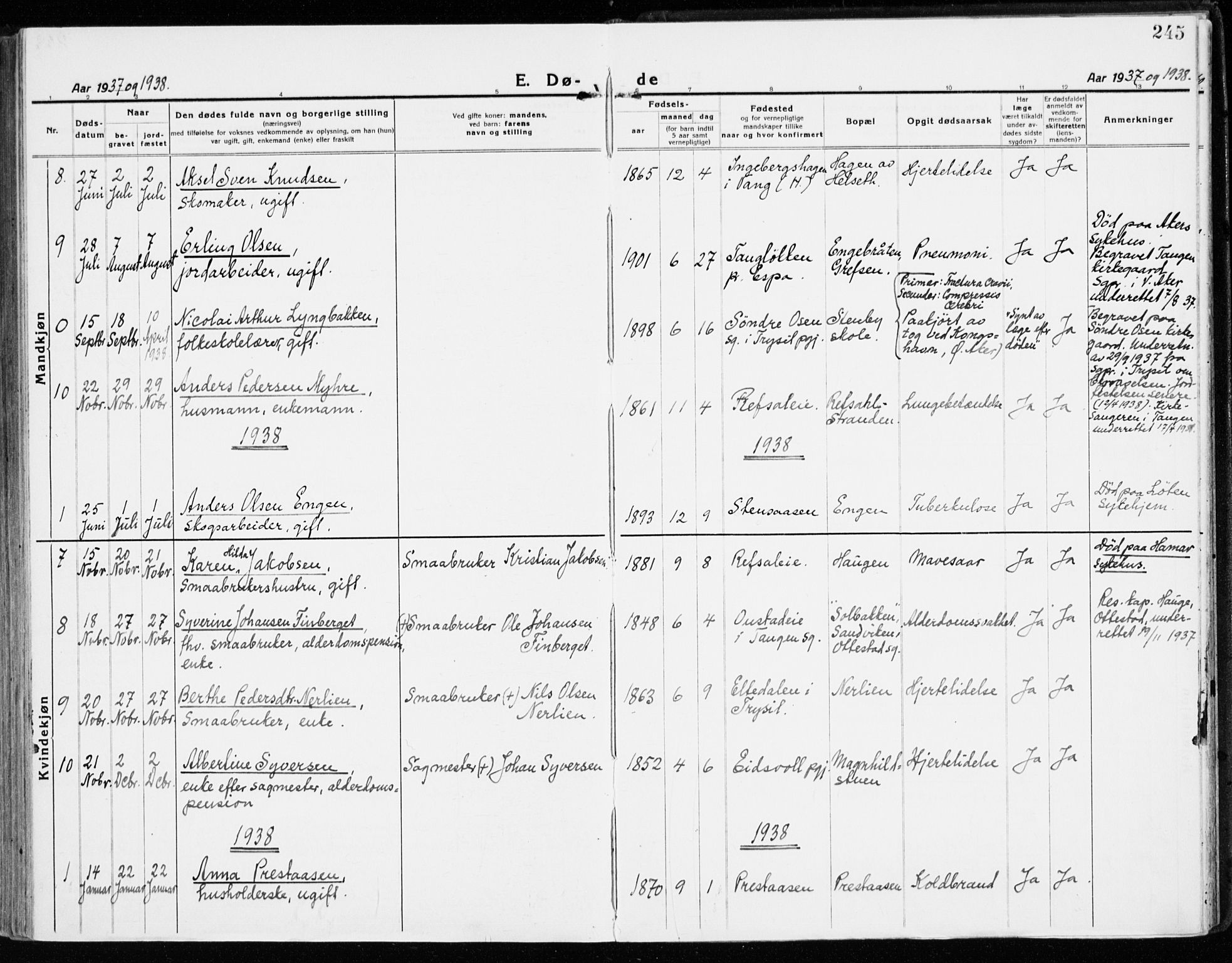 Stange prestekontor, SAH/PREST-002/K/L0025: Ministerialbok nr. 25, 1921-1945, s. 245