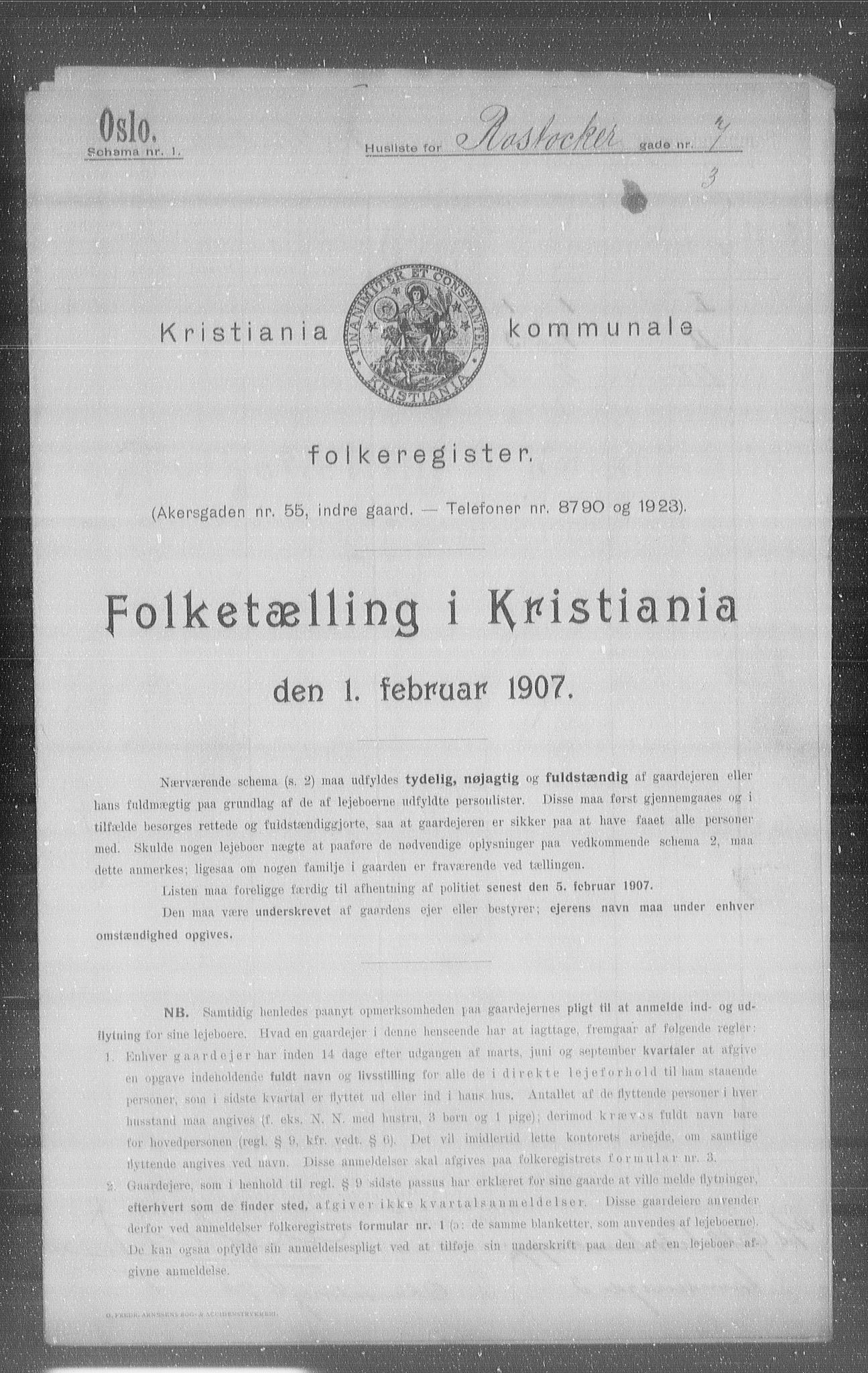 OBA, Kommunal folketelling 1.2.1907 for Kristiania kjøpstad, 1907, s. 43170