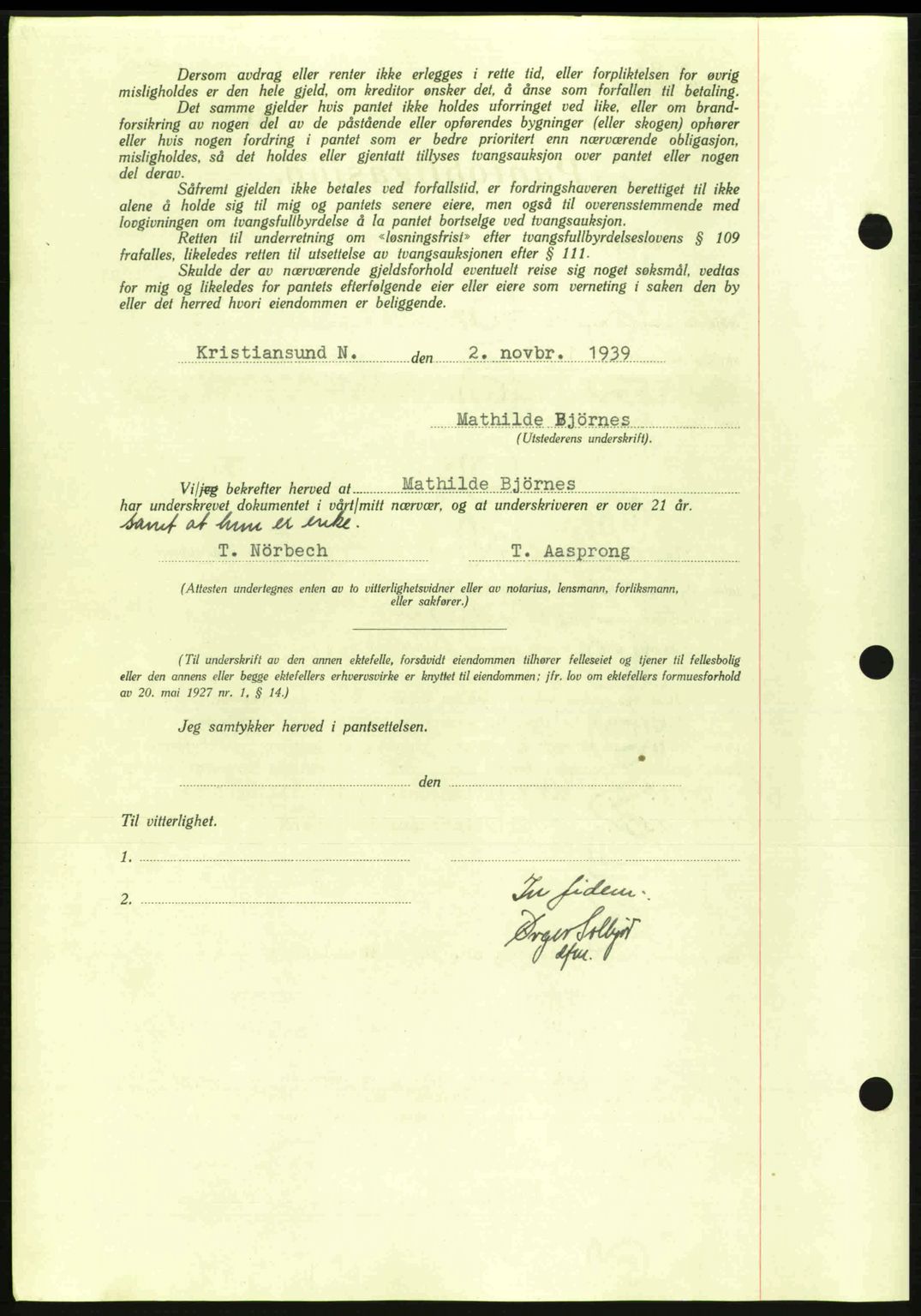 Kristiansund byfogd, AV/SAT-A-4587/A/27: Pantebok nr. 33, 1939-1941, Dagboknr: 891/1939