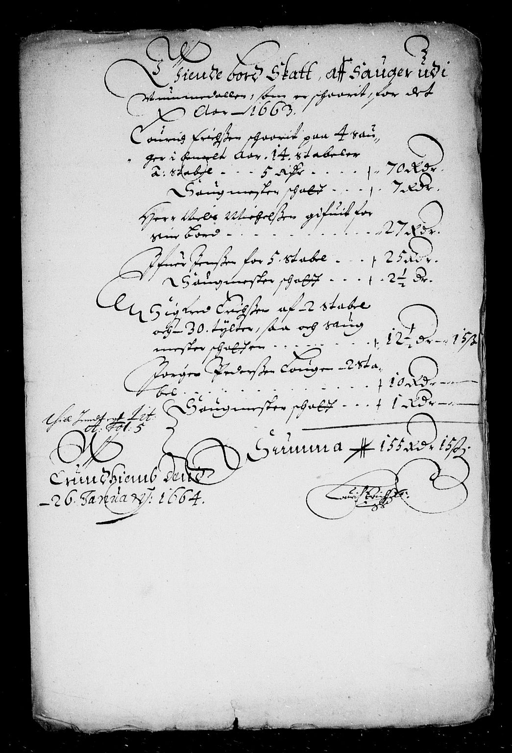 Rentekammeret inntil 1814, Reviderte regnskaper, Stiftamtstueregnskaper, Trondheim stiftamt og Nordland amt, RA/EA-6044/R/Rd/L0005: Trondheim stiftamt, 1663