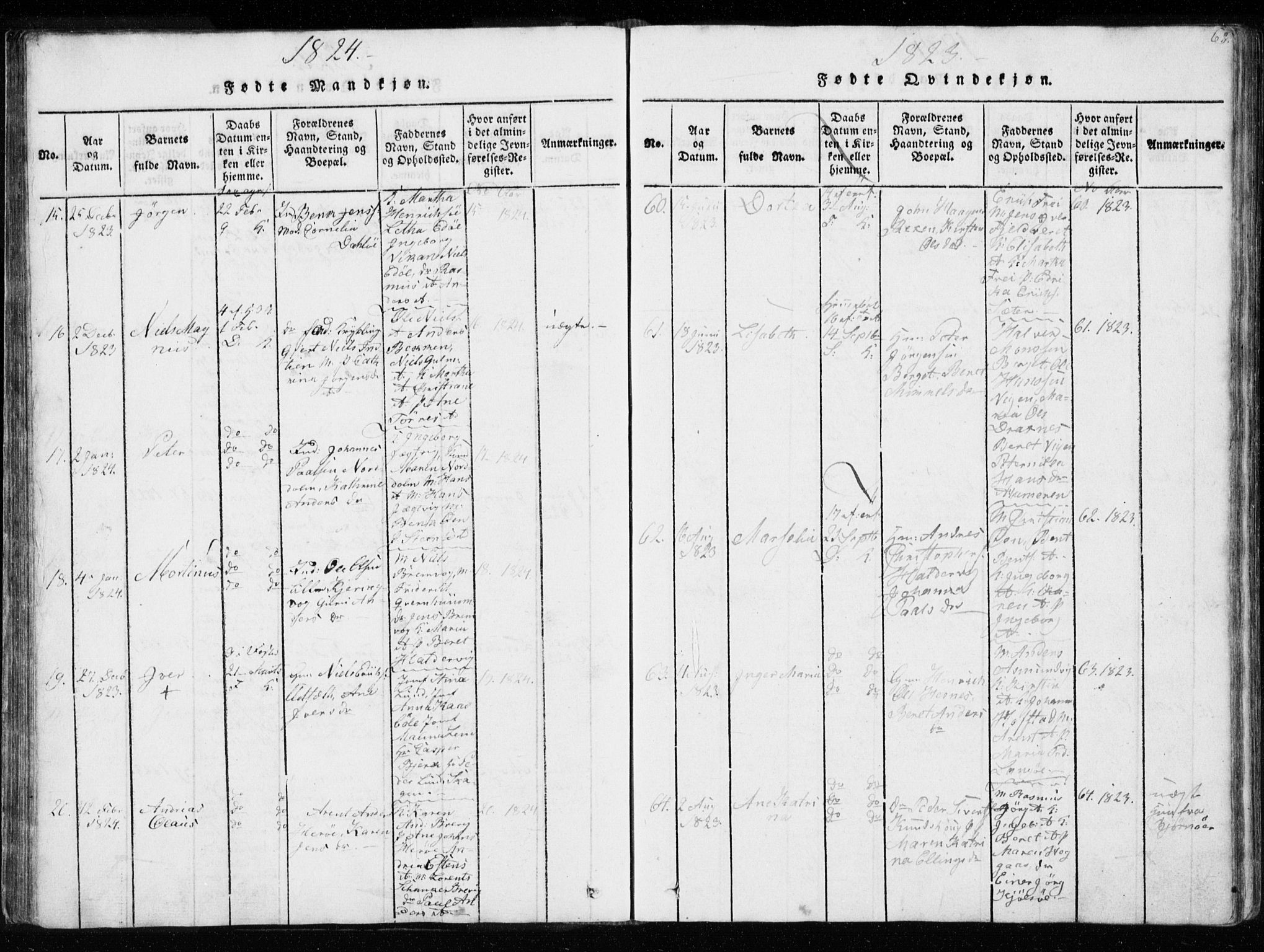 Ministerialprotokoller, klokkerbøker og fødselsregistre - Sør-Trøndelag, SAT/A-1456/634/L0527: Ministerialbok nr. 634A03, 1818-1826, s. 62