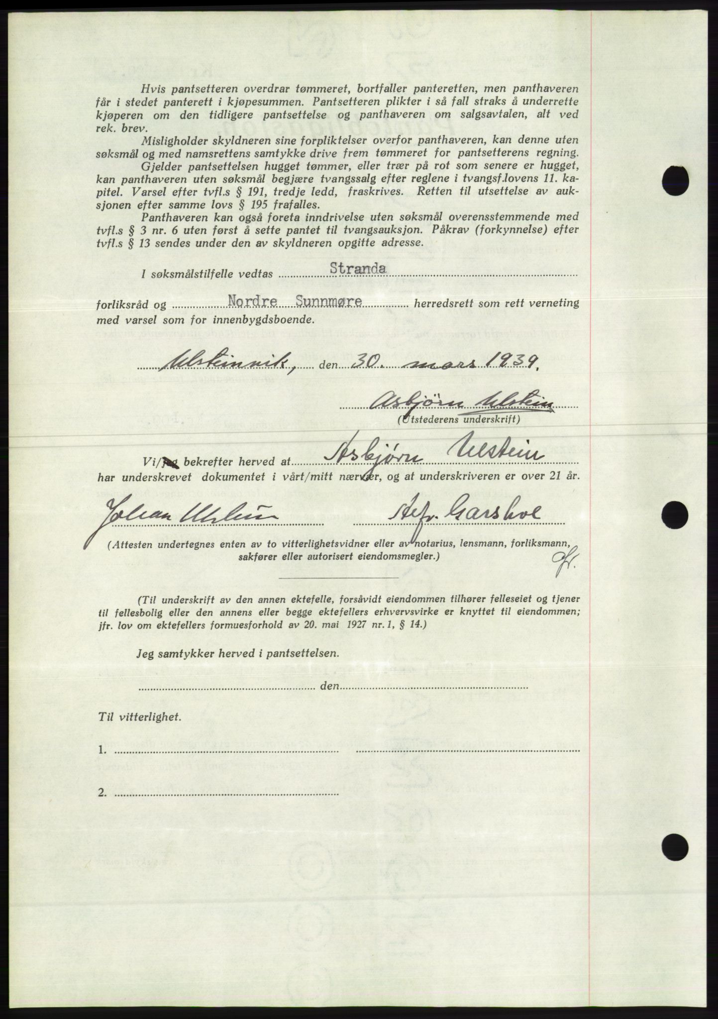 Søre Sunnmøre sorenskriveri, AV/SAT-A-4122/1/2/2C/L0067: Pantebok nr. 61, 1938-1939, Dagboknr: 479/1939