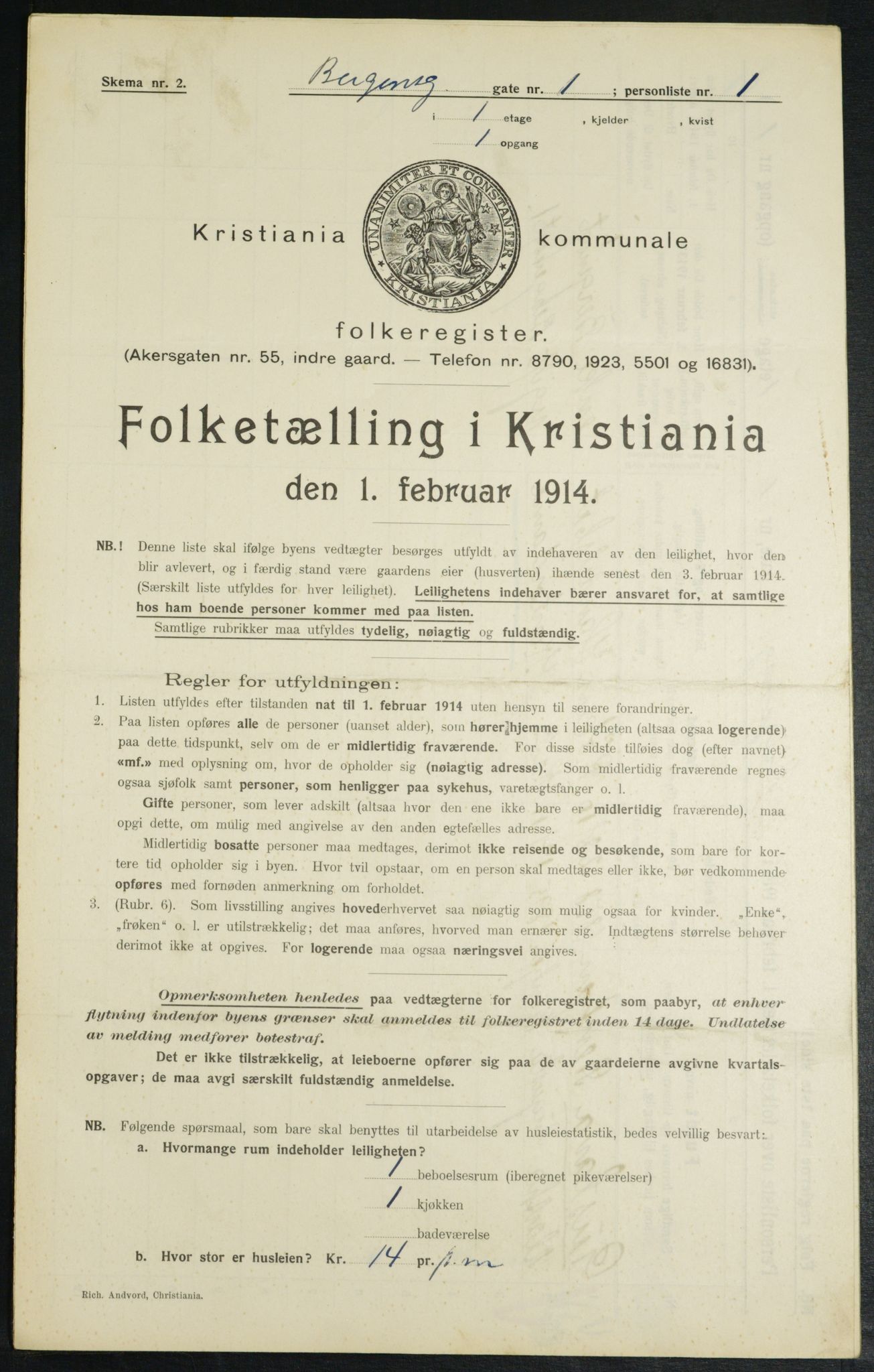 OBA, Kommunal folketelling 1.2.1914 for Kristiania, 1914, s. 3707