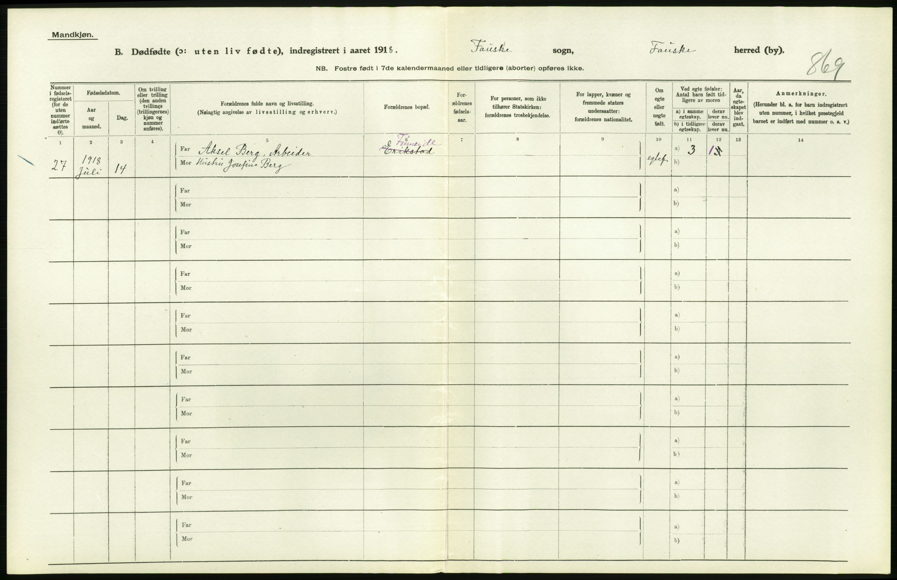 Statistisk sentralbyrå, Sosiodemografiske emner, Befolkning, RA/S-2228/D/Df/Dfb/Dfbh/L0054: Nordland fylke: Gifte, dødfødte. Bygder og byer., 1918, s. 402