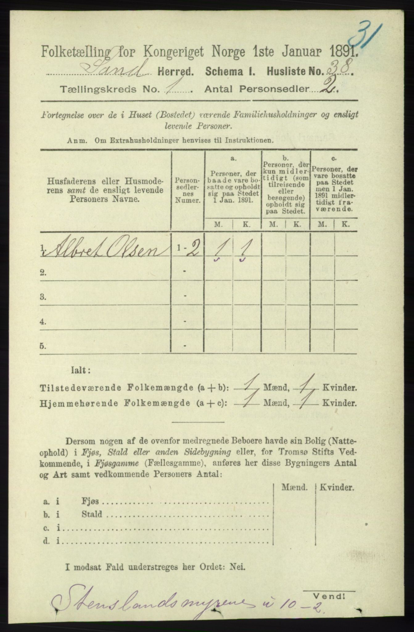 RA, Folketelling 1891 for 1136 Sand herred, 1891, s. 53