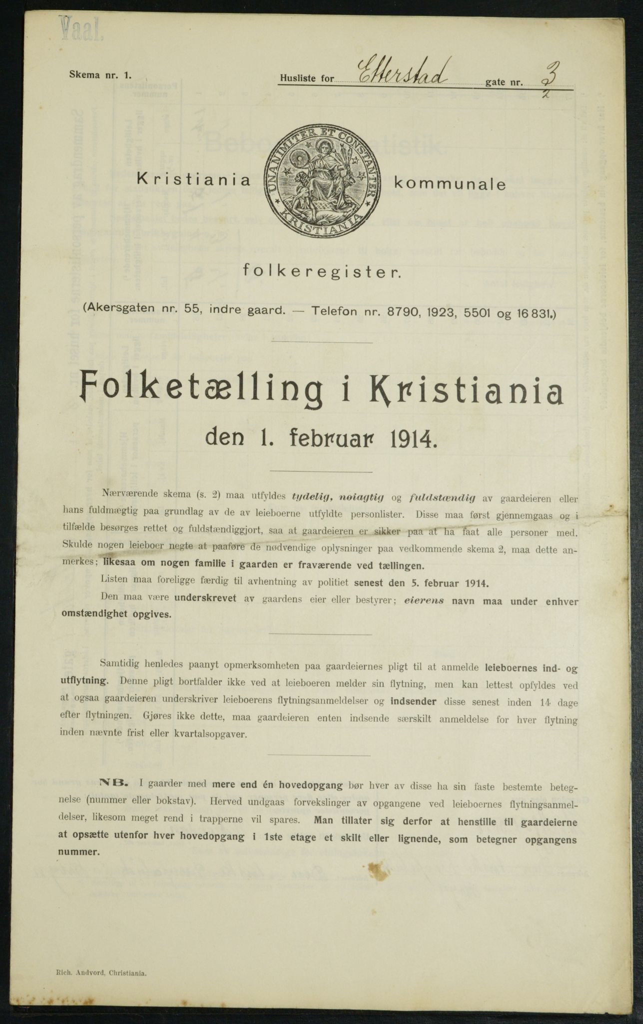 OBA, Kommunal folketelling 1.2.1914 for Kristiania, 1914, s. 22516