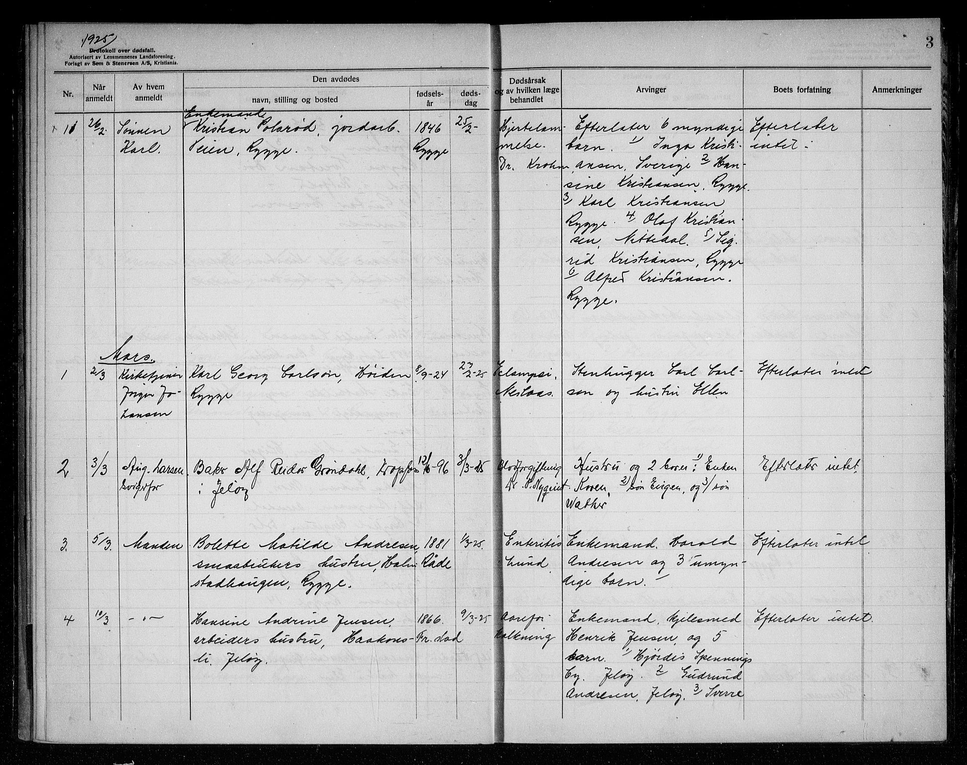 Rygge lensmannskontor, AV/SAO-A-10005/H/Ha/Haa/L0008: Dødsfallsprotokoll, 1925-1929, s. 3