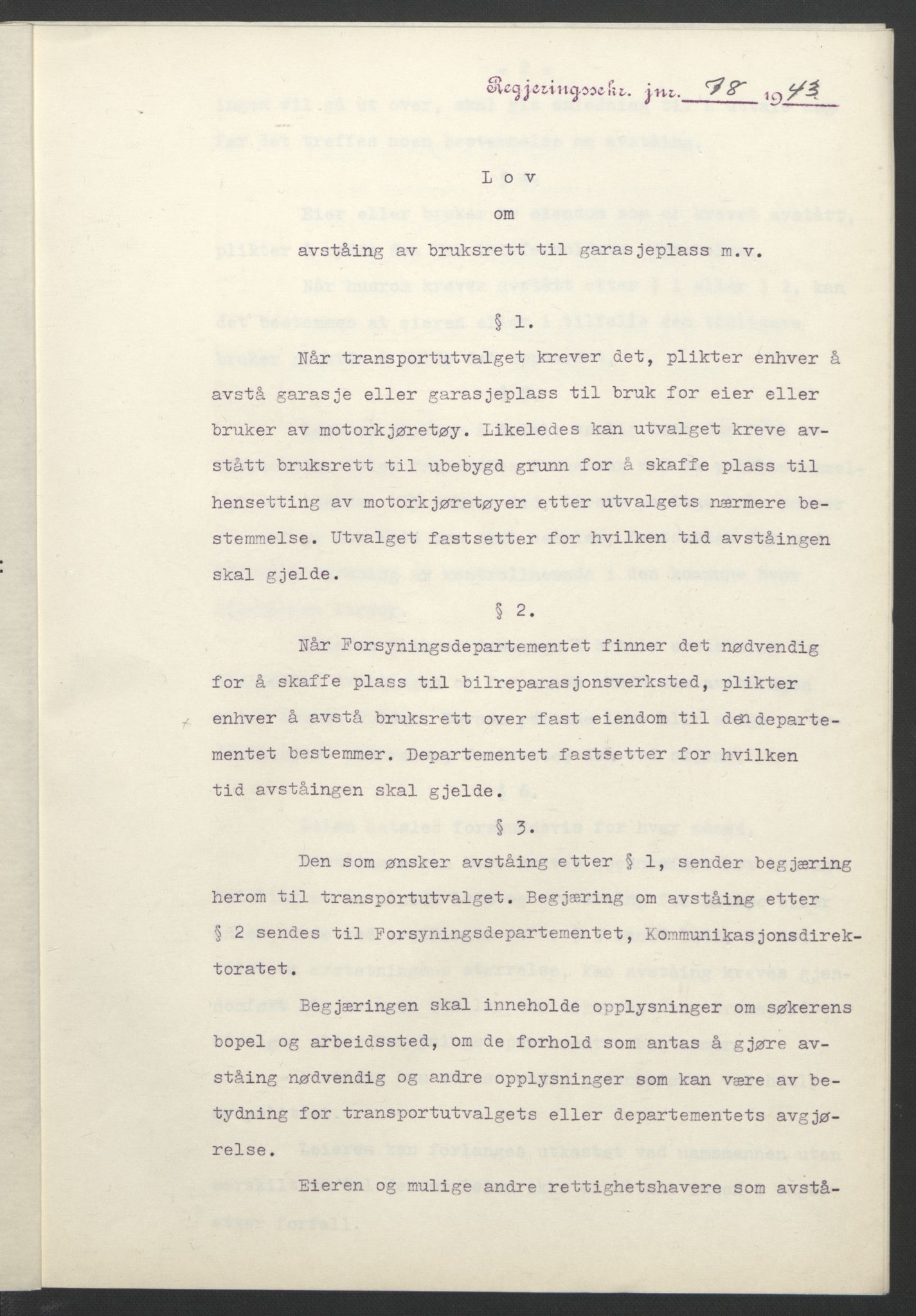 NS-administrasjonen 1940-1945 (Statsrådsekretariatet, de kommisariske statsråder mm), RA/S-4279/D/Db/L0099: Lover, 1943, s. 180