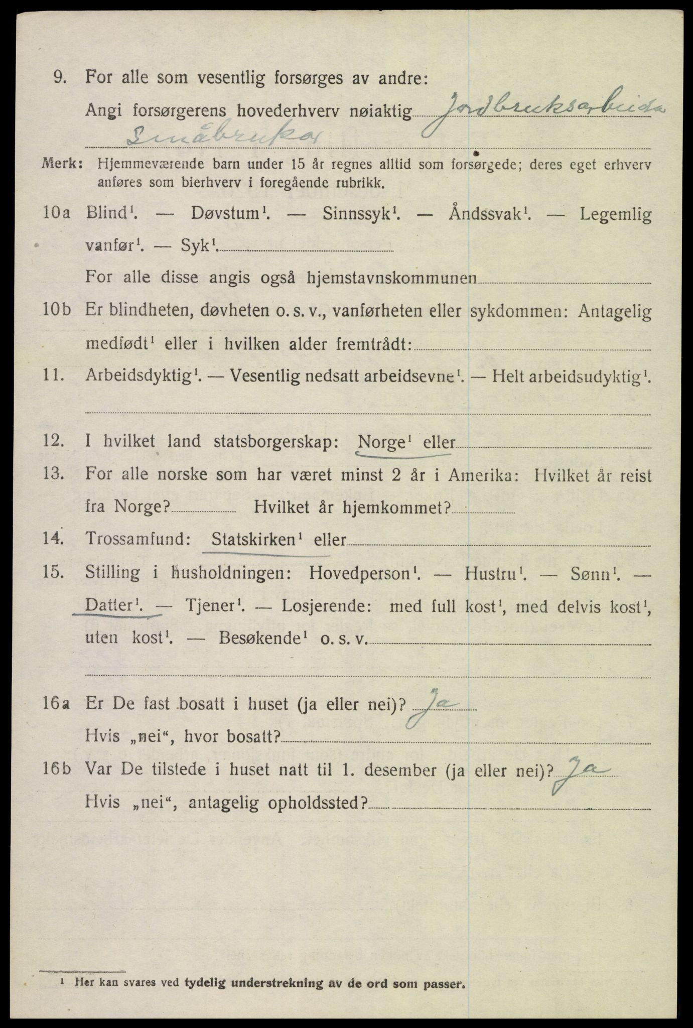 SAK, Folketelling 1920 for 0940 Valle herred, 1920, s. 966