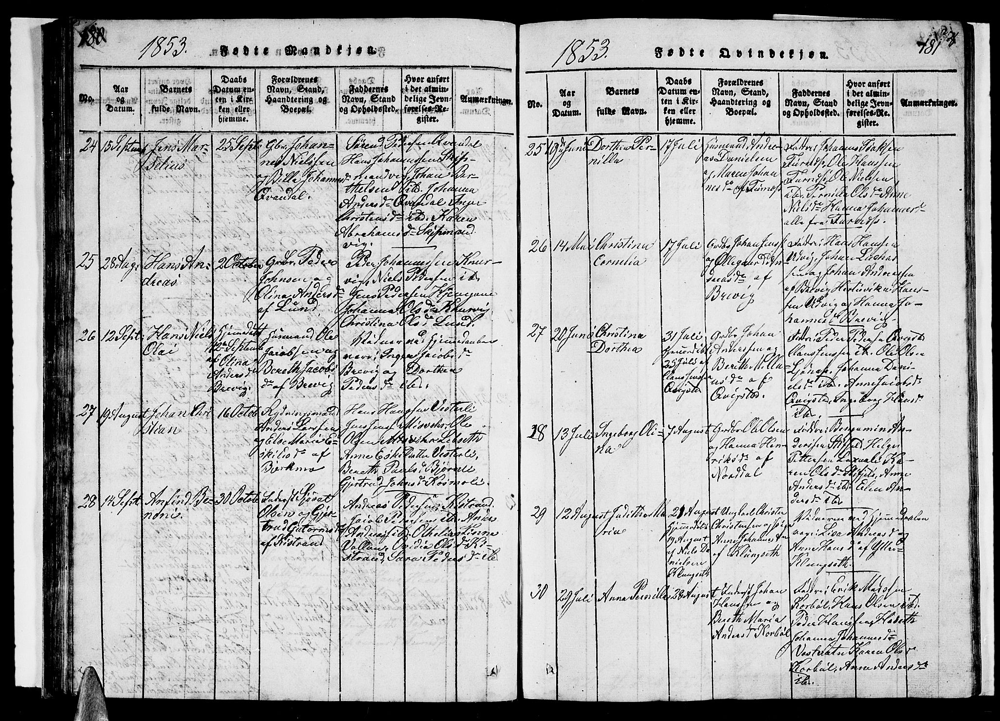 Ministerialprotokoller, klokkerbøker og fødselsregistre - Nordland, AV/SAT-A-1459/852/L0752: Klokkerbok nr. 852C03, 1840-1855, s. 180-181