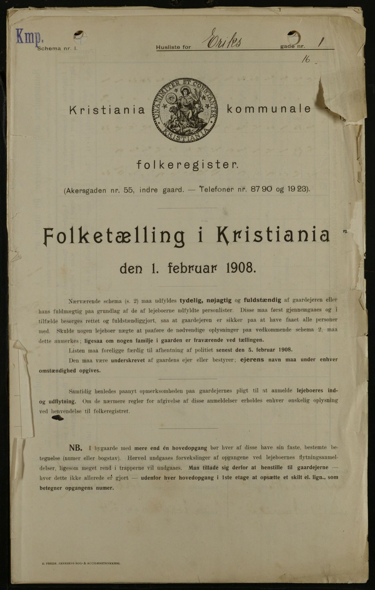 OBA, Kommunal folketelling 1.2.1908 for Kristiania kjøpstad, 1908, s. 17914