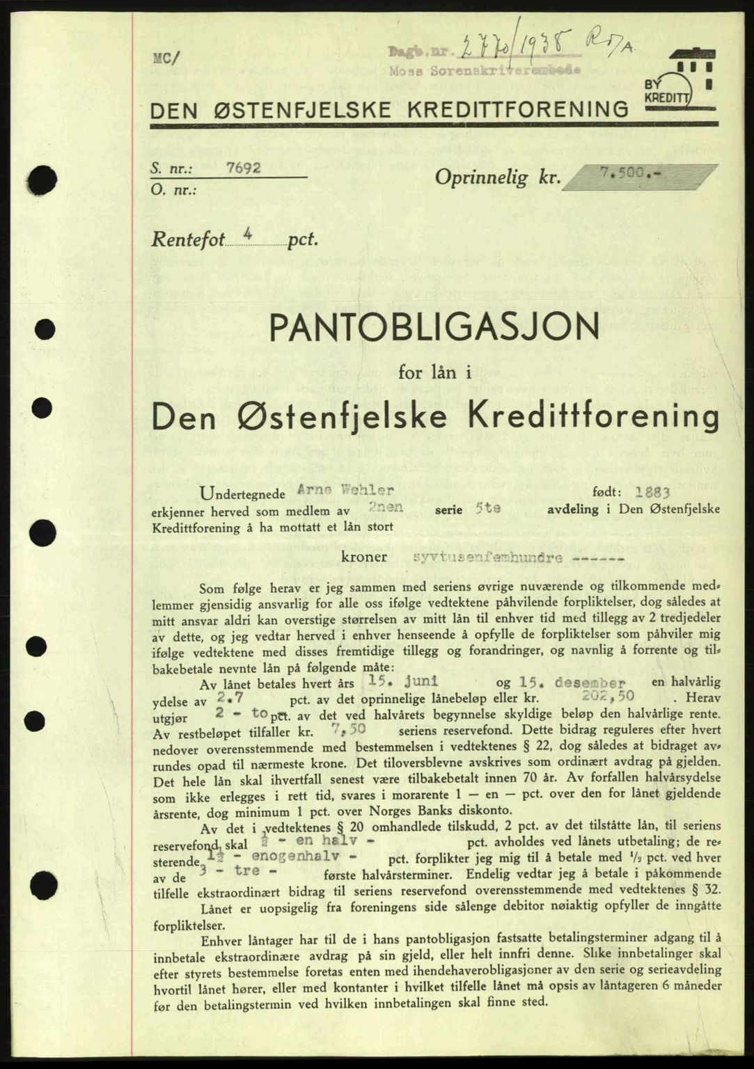 Moss sorenskriveri, SAO/A-10168: Pantebok nr. B6, 1938-1938, Dagboknr: 2770/1938