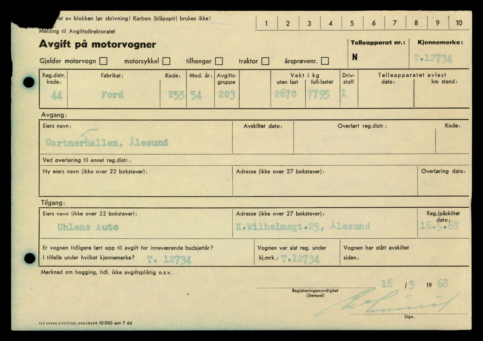 Møre og Romsdal vegkontor - Ålesund trafikkstasjon, AV/SAT-A-4099/F/Fe/L0035: Registreringskort for kjøretøy T 12653 - T 12829, 1927-1998, s. 1532
