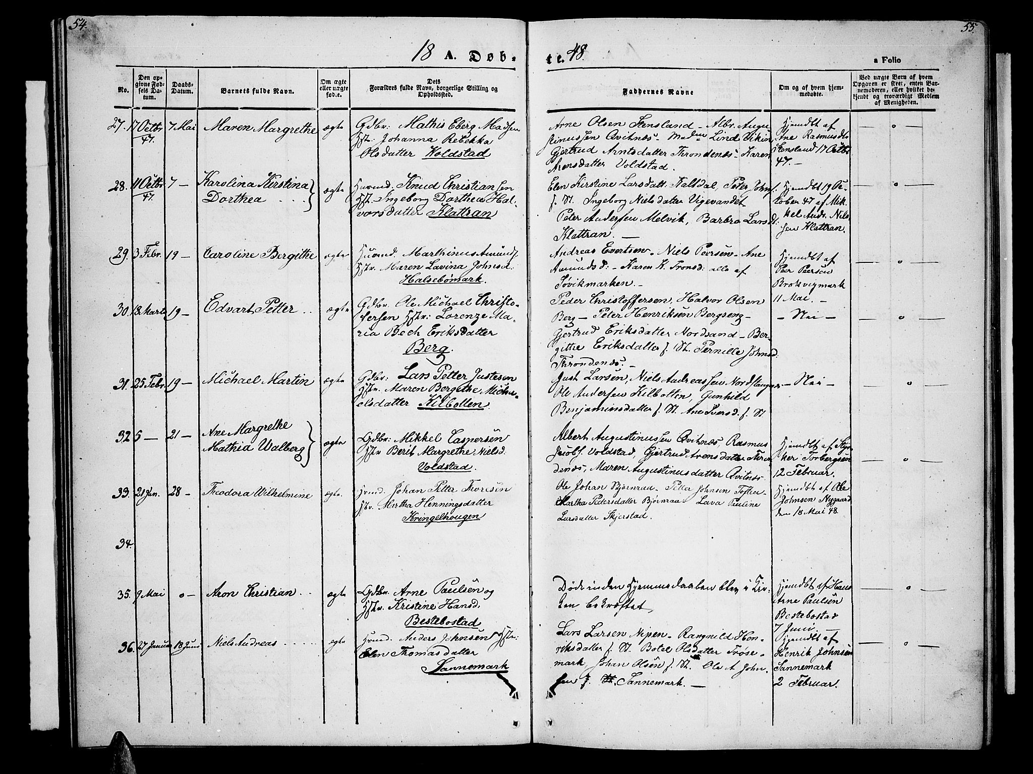 Trondenes sokneprestkontor, AV/SATØ-S-1319/H/Hb/L0006klokker: Klokkerbok nr. 6, 1845-1855, s. 54-55