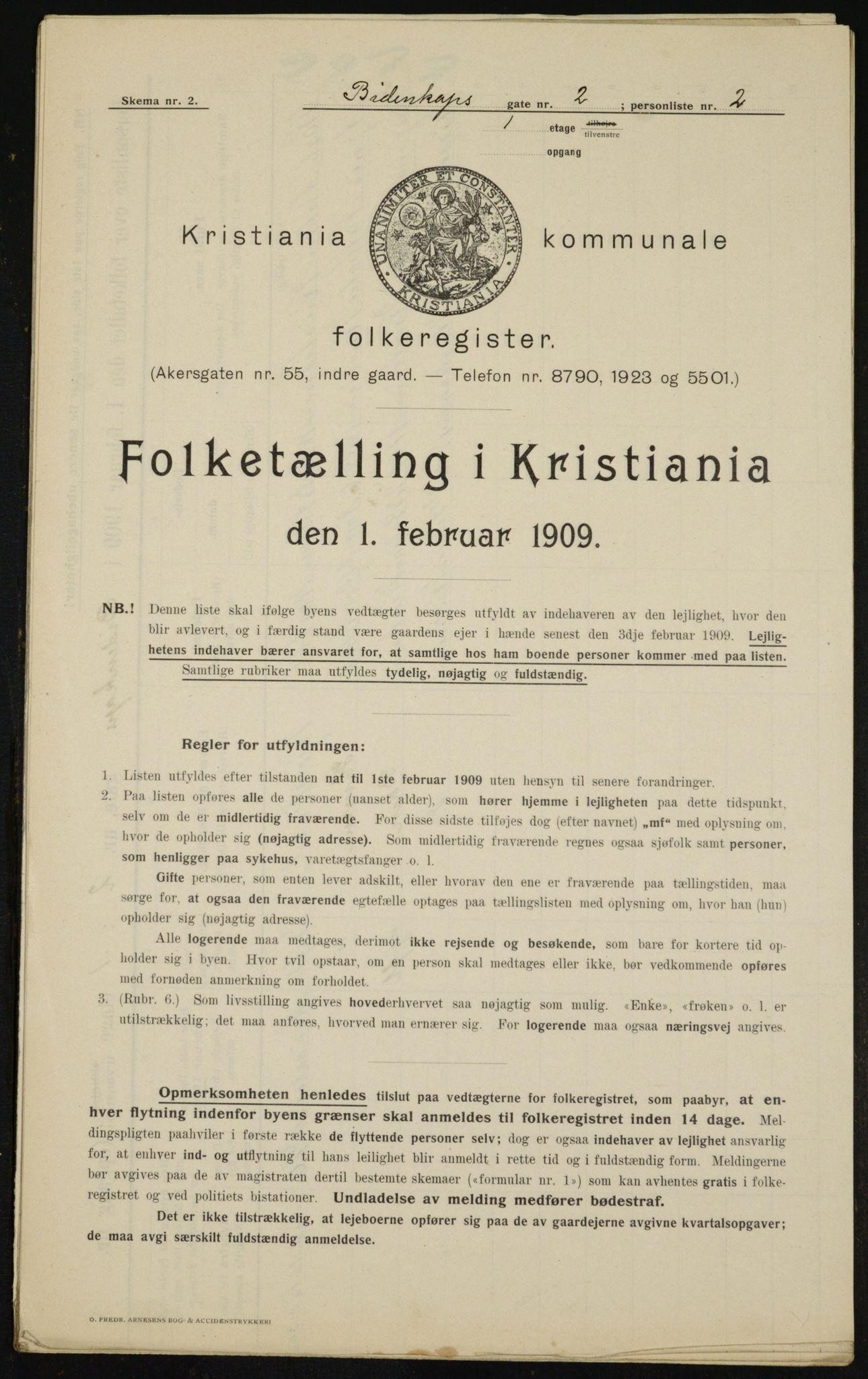 OBA, Kommunal folketelling 1.2.1909 for Kristiania kjøpstad, 1909, s. 4376