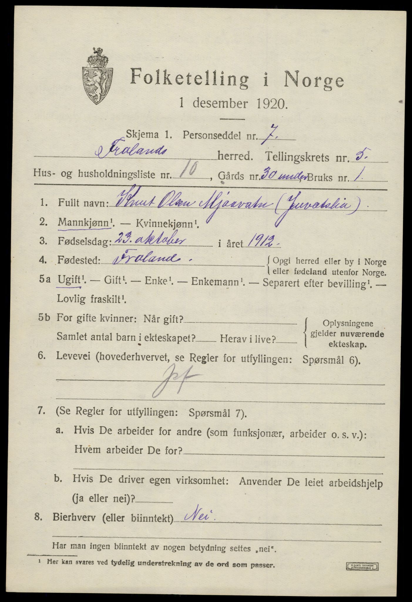 SAK, Folketelling 1920 for 0919 Froland herred, 1920, s. 3745