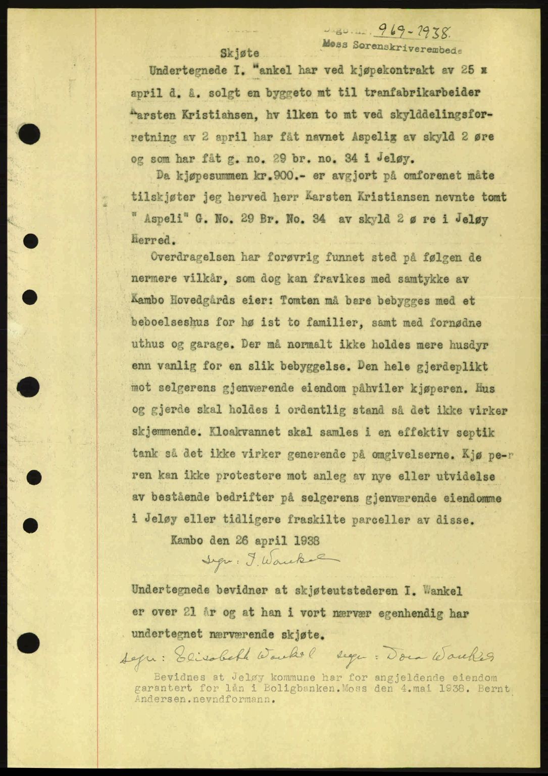 Moss sorenskriveri, SAO/A-10168: Pantebok nr. A4, 1938-1938, Dagboknr: 969/1938