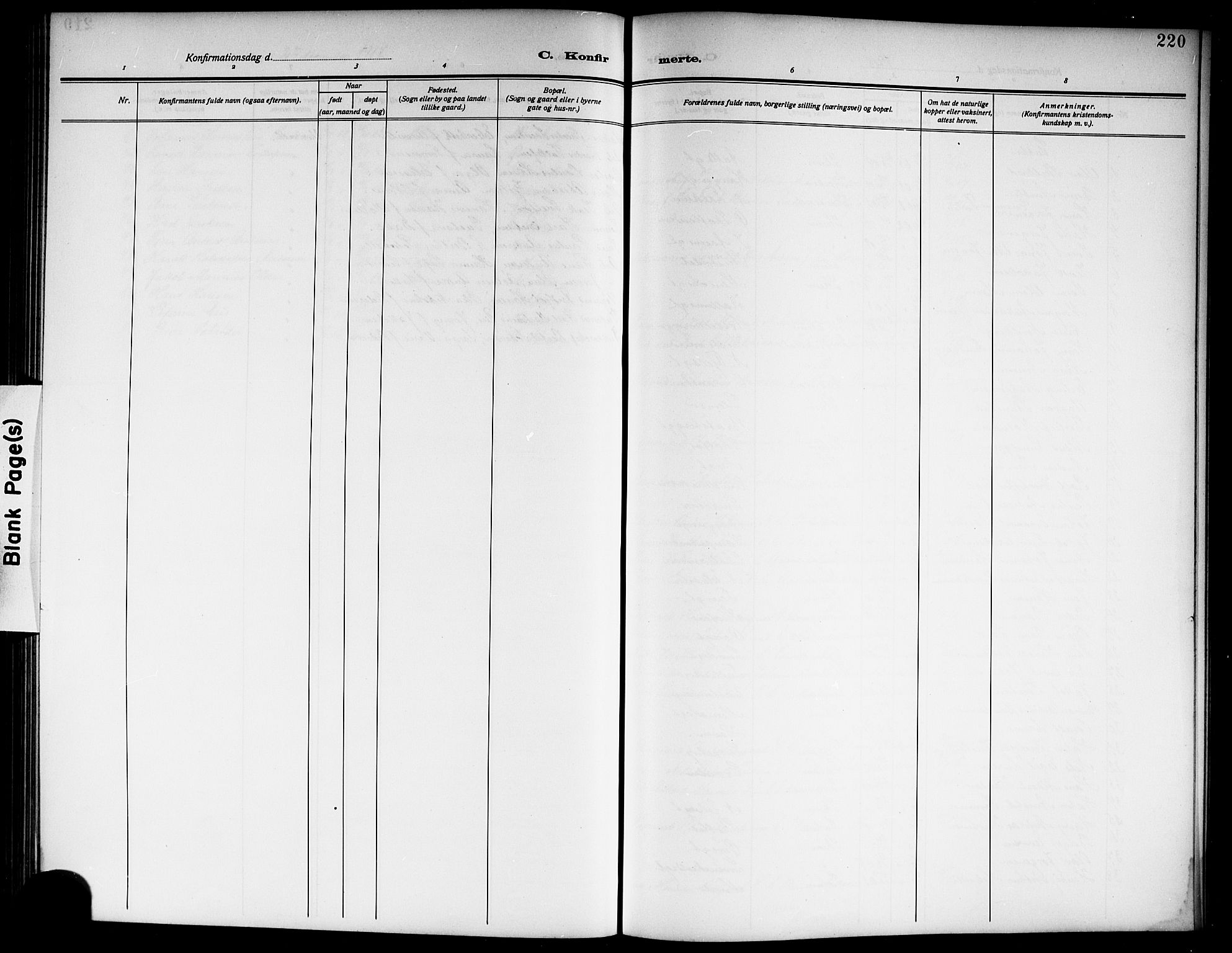 Skien kirkebøker, AV/SAKO-A-302/G/Ga/L0009: Klokkerbok nr. 9, 1910-1920, s. 220