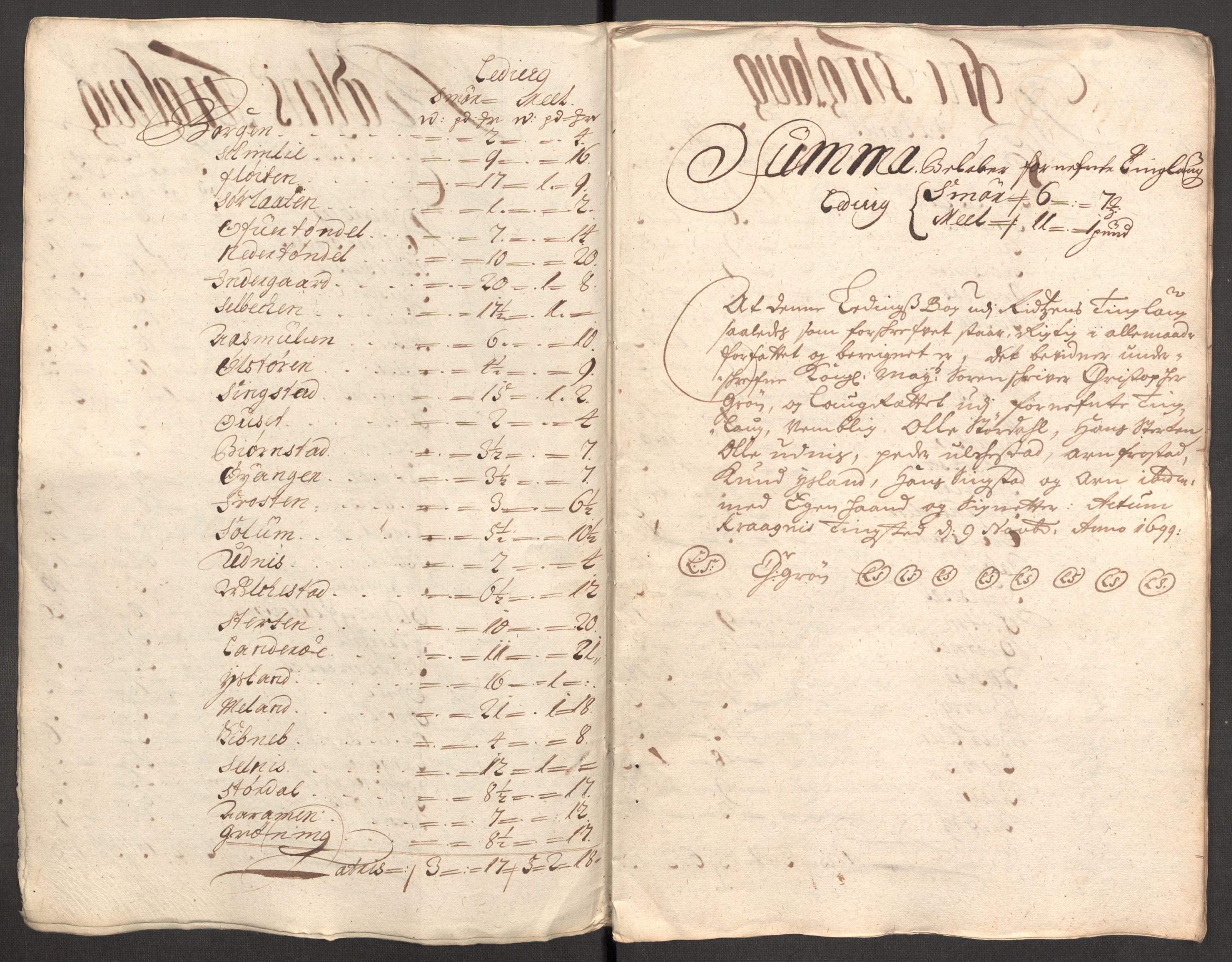 Rentekammeret inntil 1814, Reviderte regnskaper, Fogderegnskap, RA/EA-4092/R57/L3853: Fogderegnskap Fosen, 1698-1699, s. 211