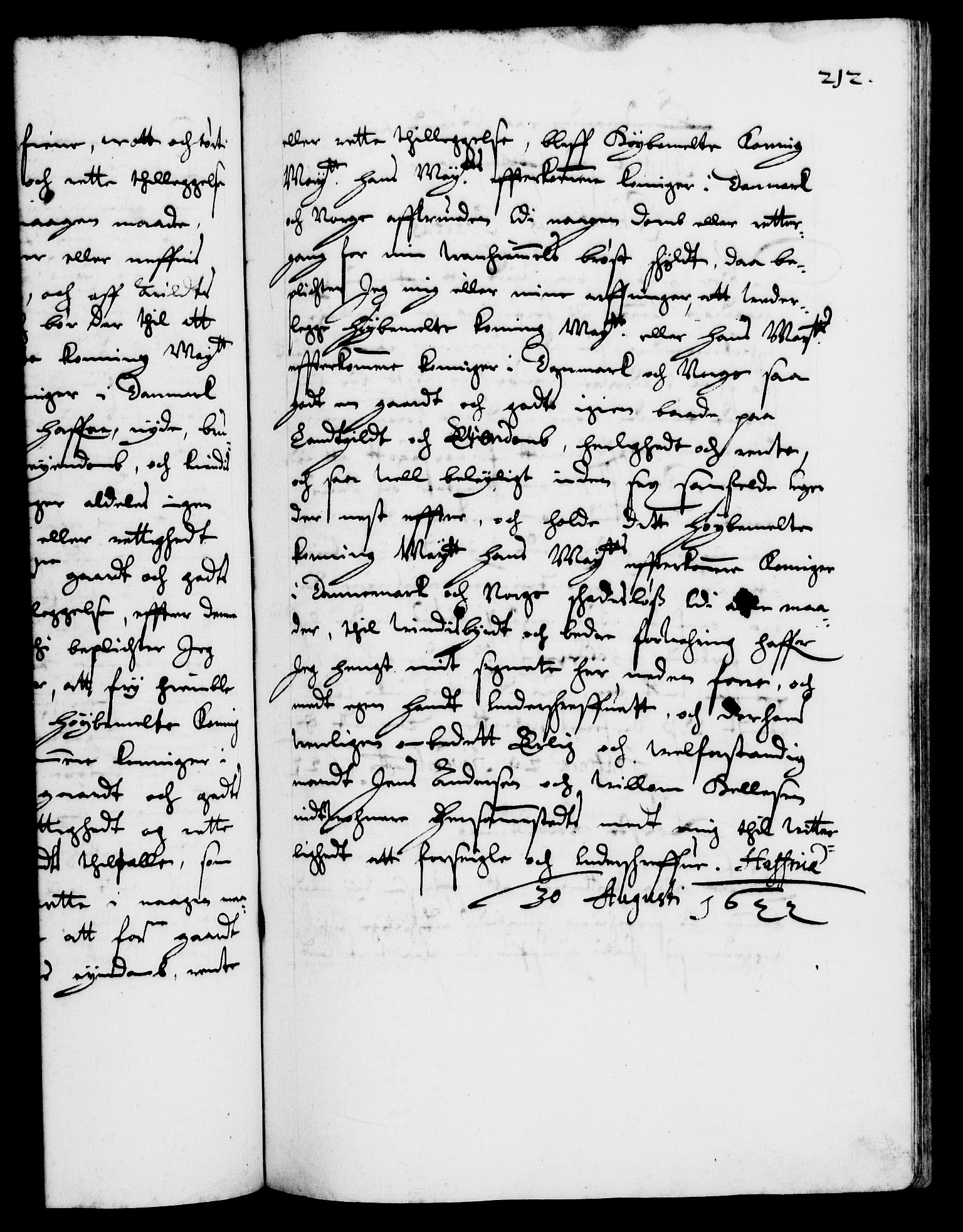 Danske Kanselli 1572-1799, RA/EA-3023/F/Fc/Fca/Fcaa/L0004: Norske registre (mikrofilm), 1617-1630, s. 212a