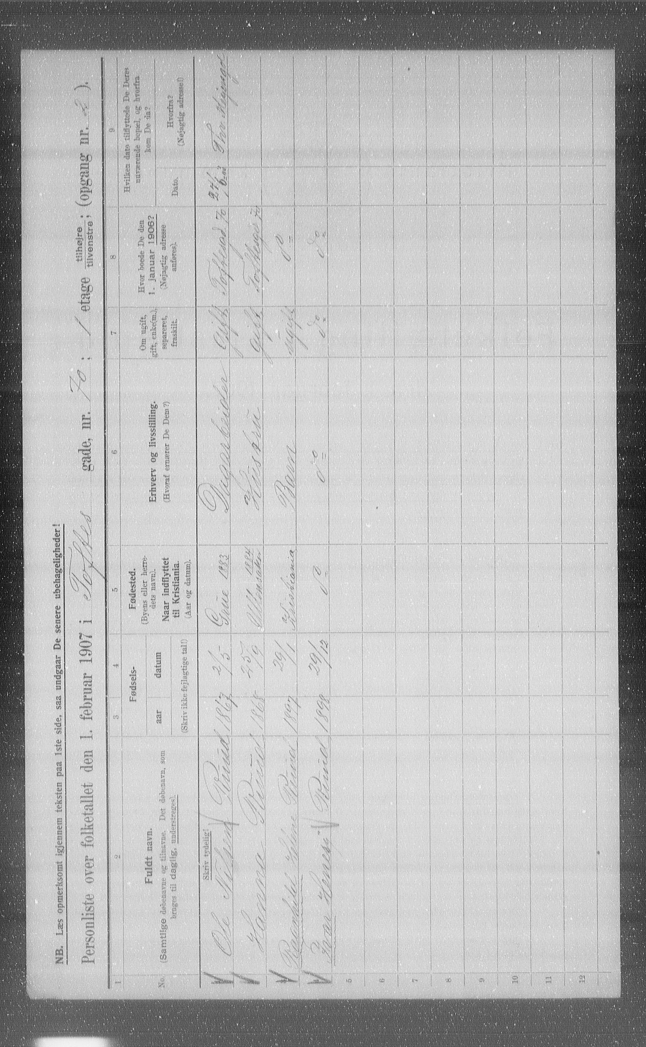 OBA, Kommunal folketelling 1.2.1907 for Kristiania kjøpstad, 1907, s. 57419