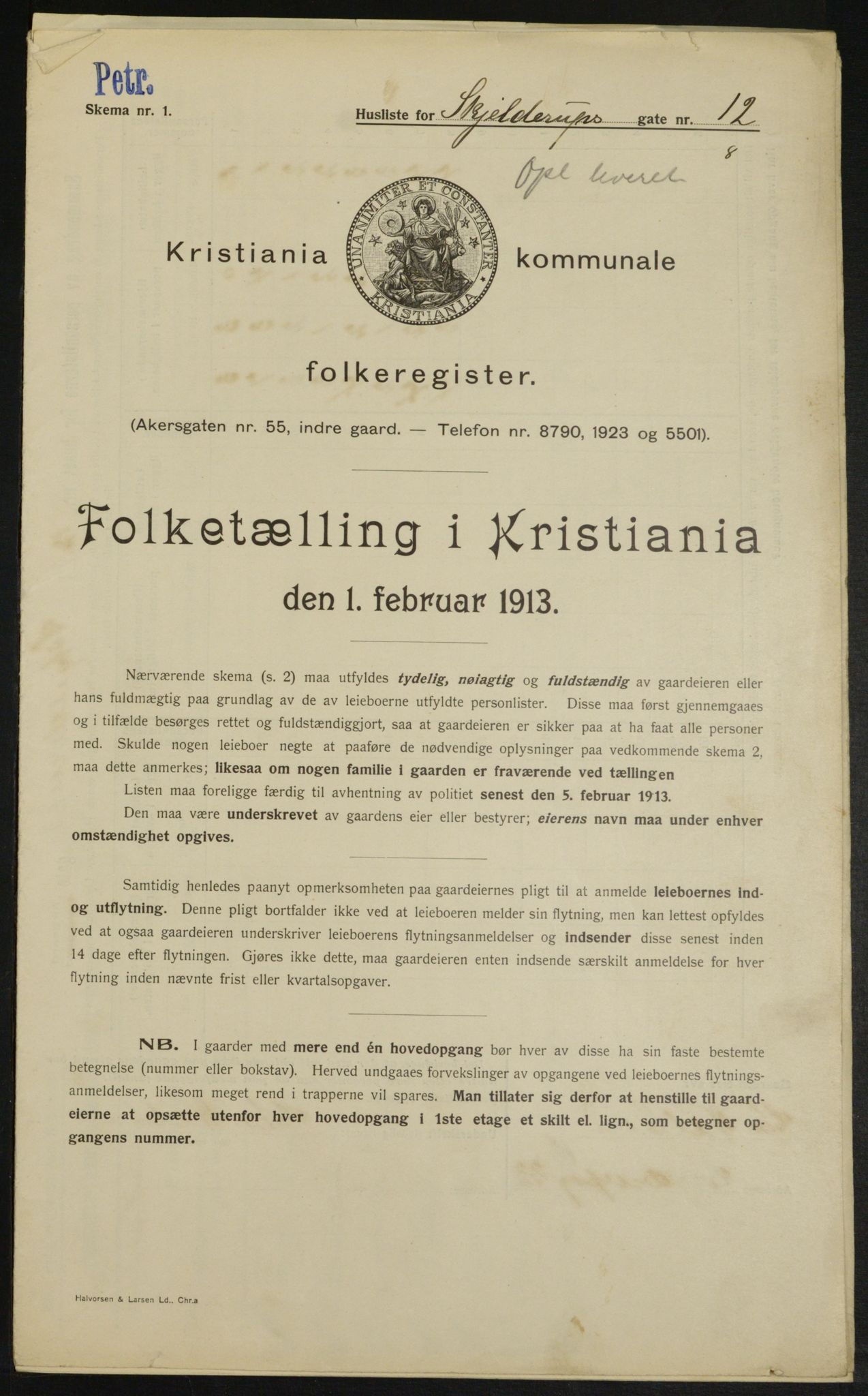 OBA, Kommunal folketelling 1.2.1913 for Kristiania, 1913, s. 95805