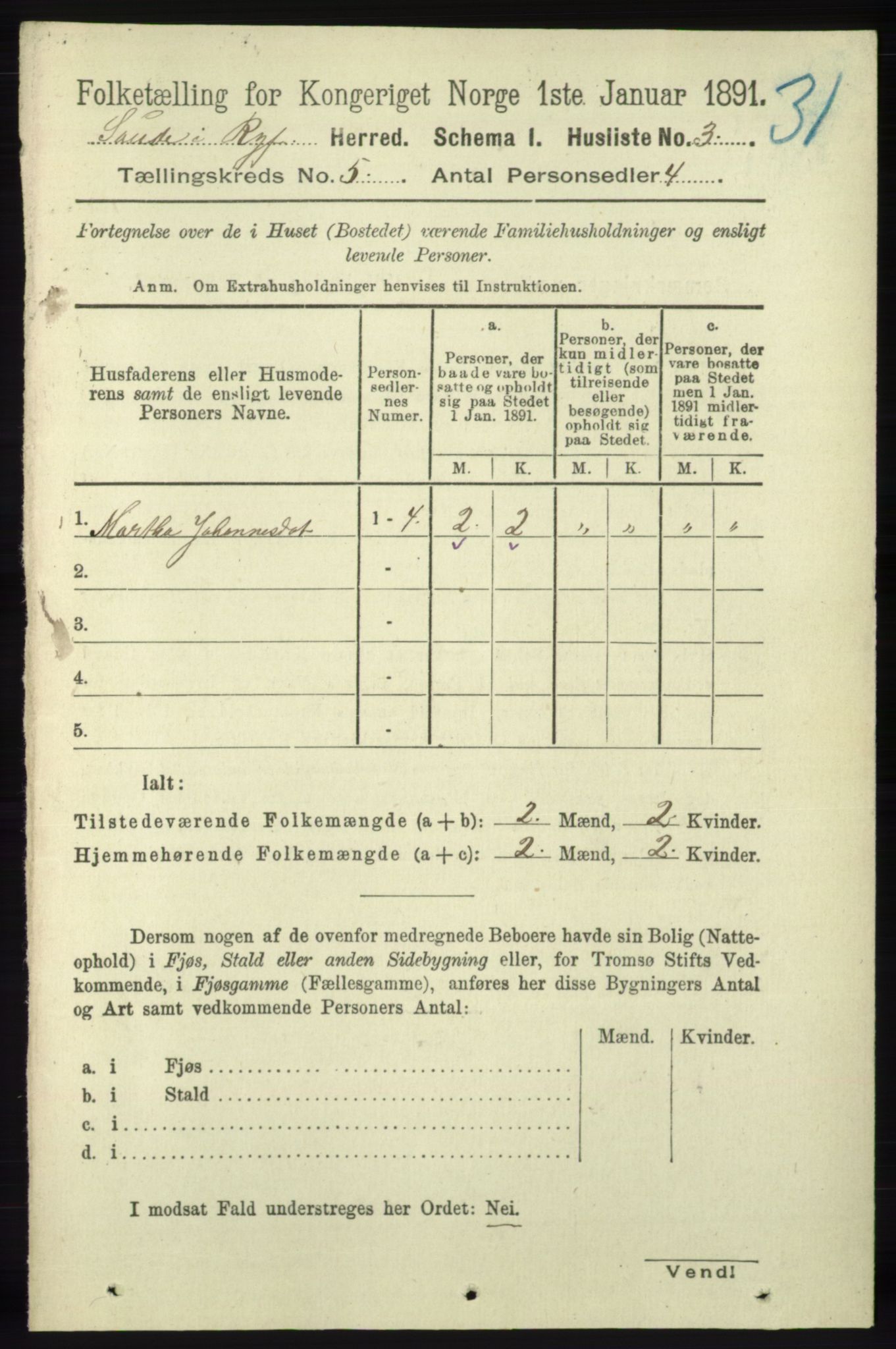 RA, Folketelling 1891 for 1135 Sauda herred, 1891, s. 2165