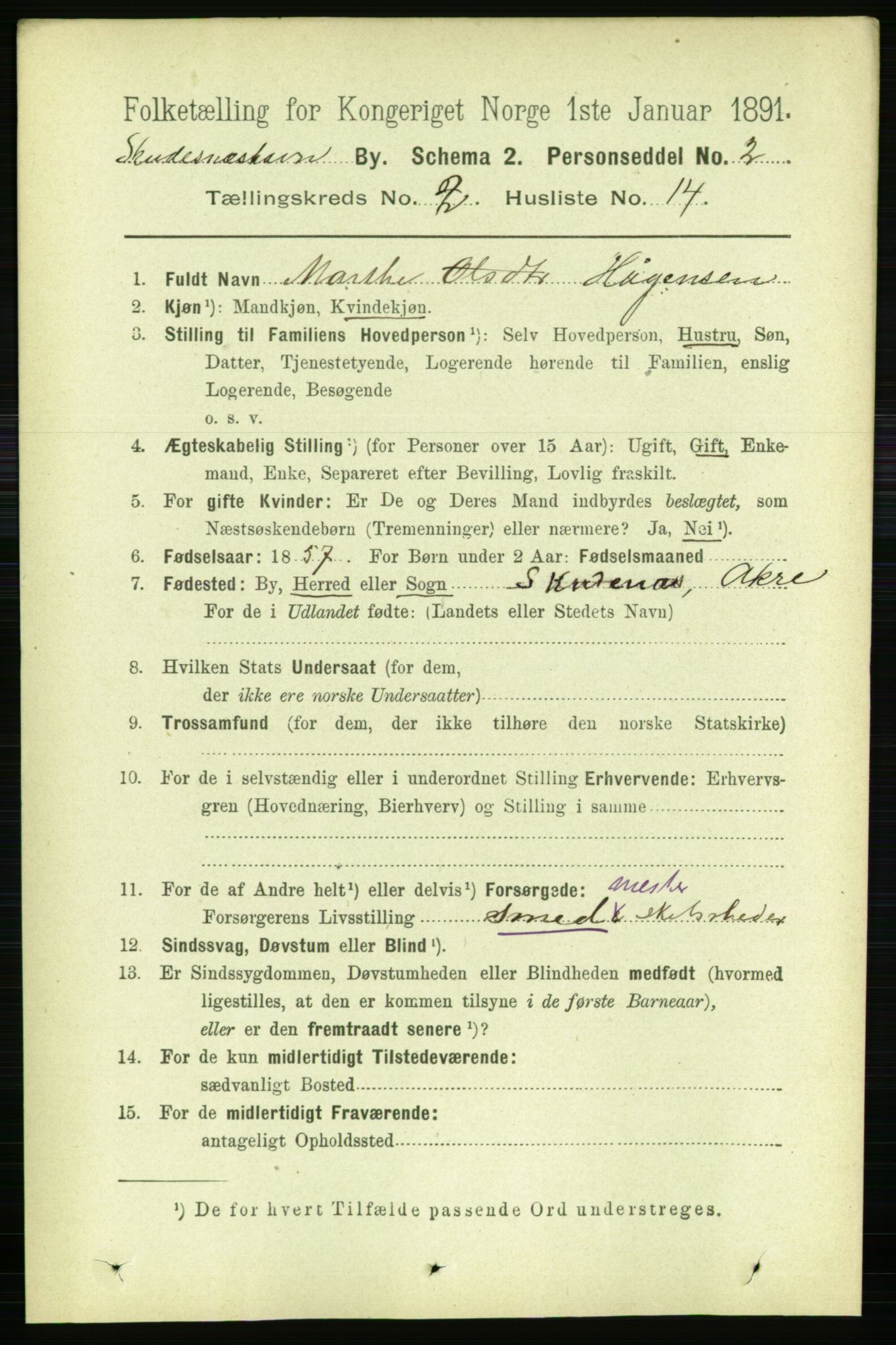 RA, Folketelling 1891 for 1104 Skudeneshavn ladested, 1891, s. 609