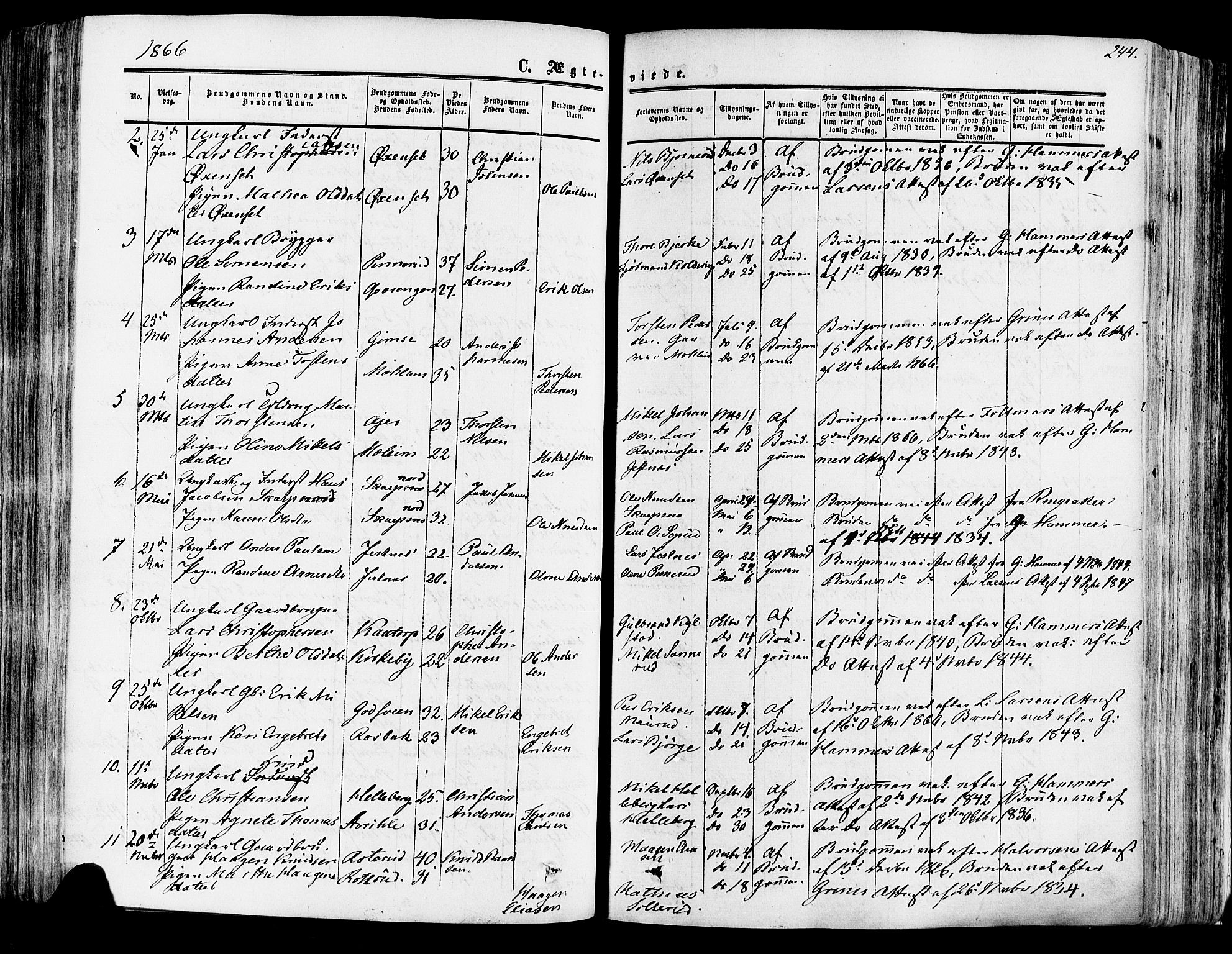 Vang prestekontor, Hedmark, SAH/PREST-008/H/Ha/Haa/L0013: Ministerialbok nr. 13, 1855-1879, s. 244