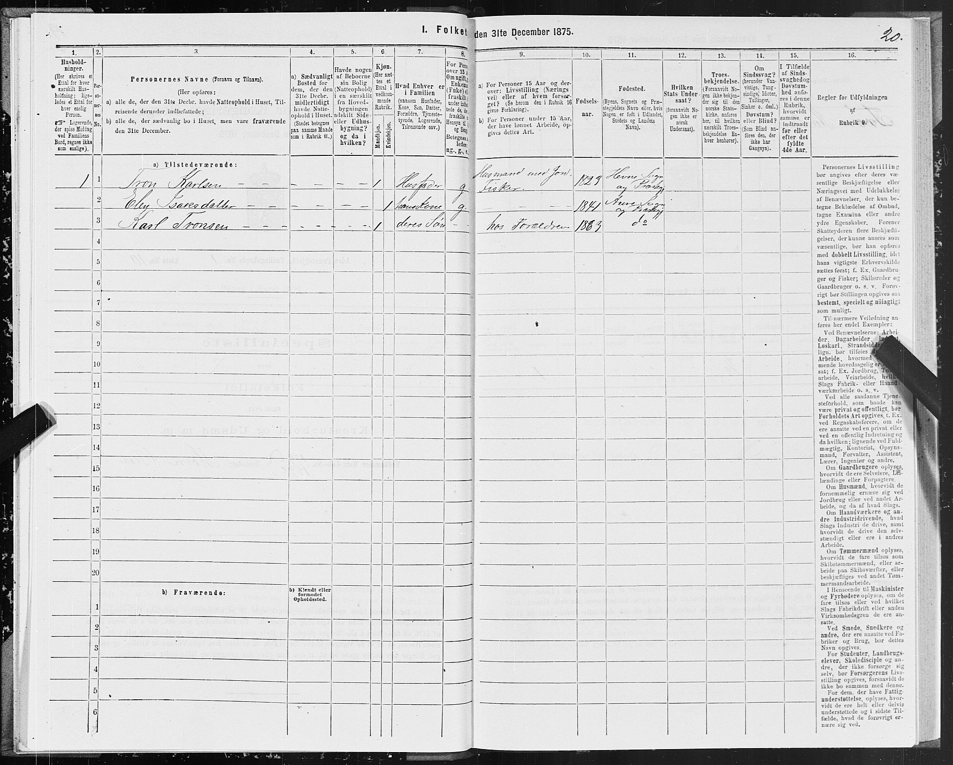 SAT, Folketelling 1875 for 1569P Aure prestegjeld, 1875, s. 1020