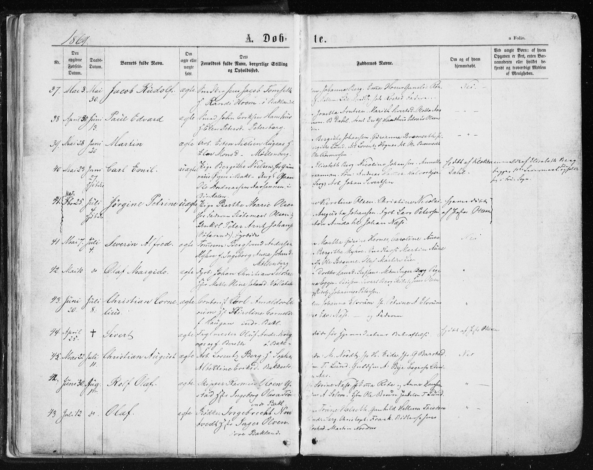 Ministerialprotokoller, klokkerbøker og fødselsregistre - Sør-Trøndelag, SAT/A-1456/604/L0186: Ministerialbok nr. 604A07, 1866-1877, s. 30