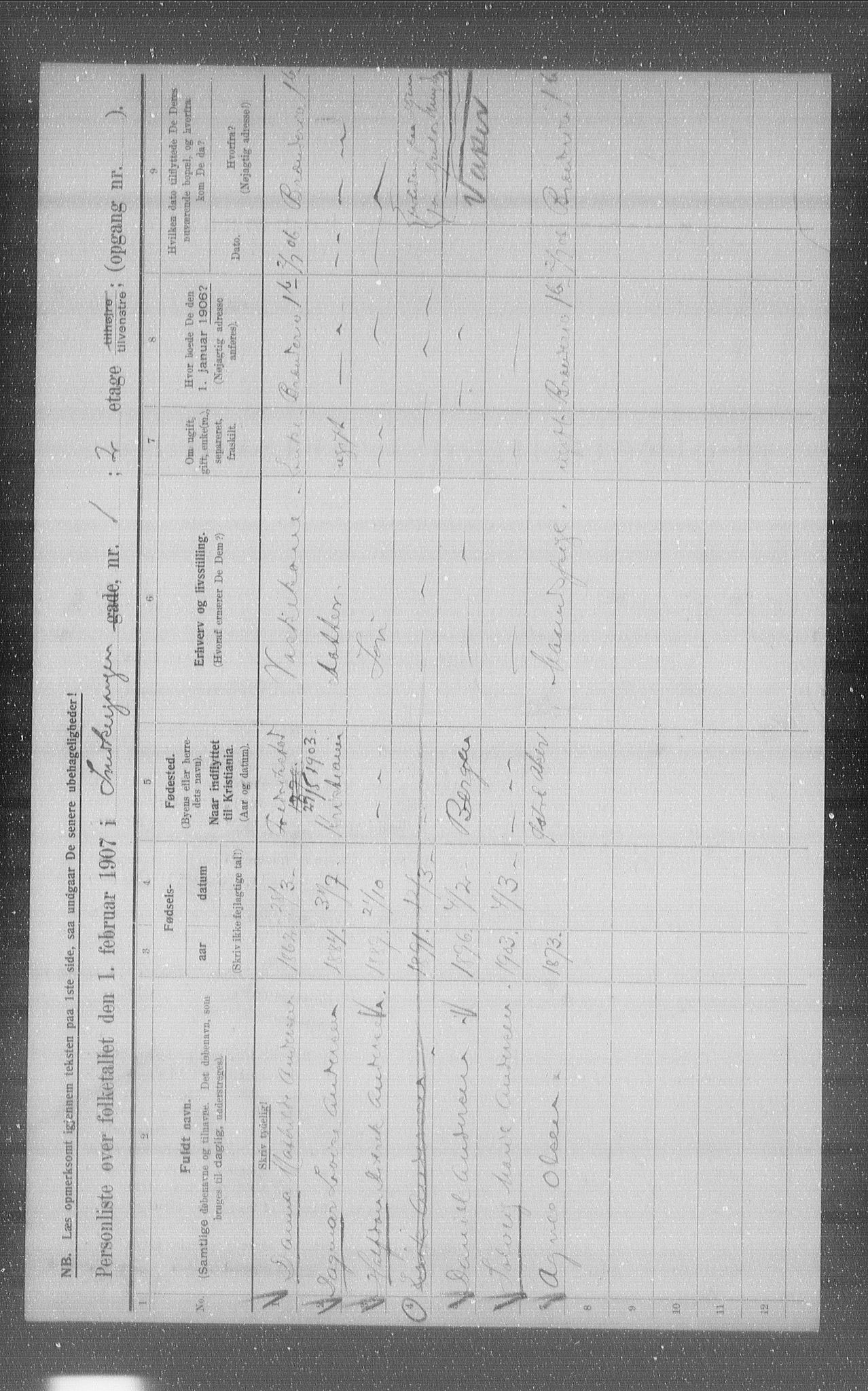 OBA, Kommunal folketelling 1.2.1907 for Kristiania kjøpstad, 1907, s. 49981