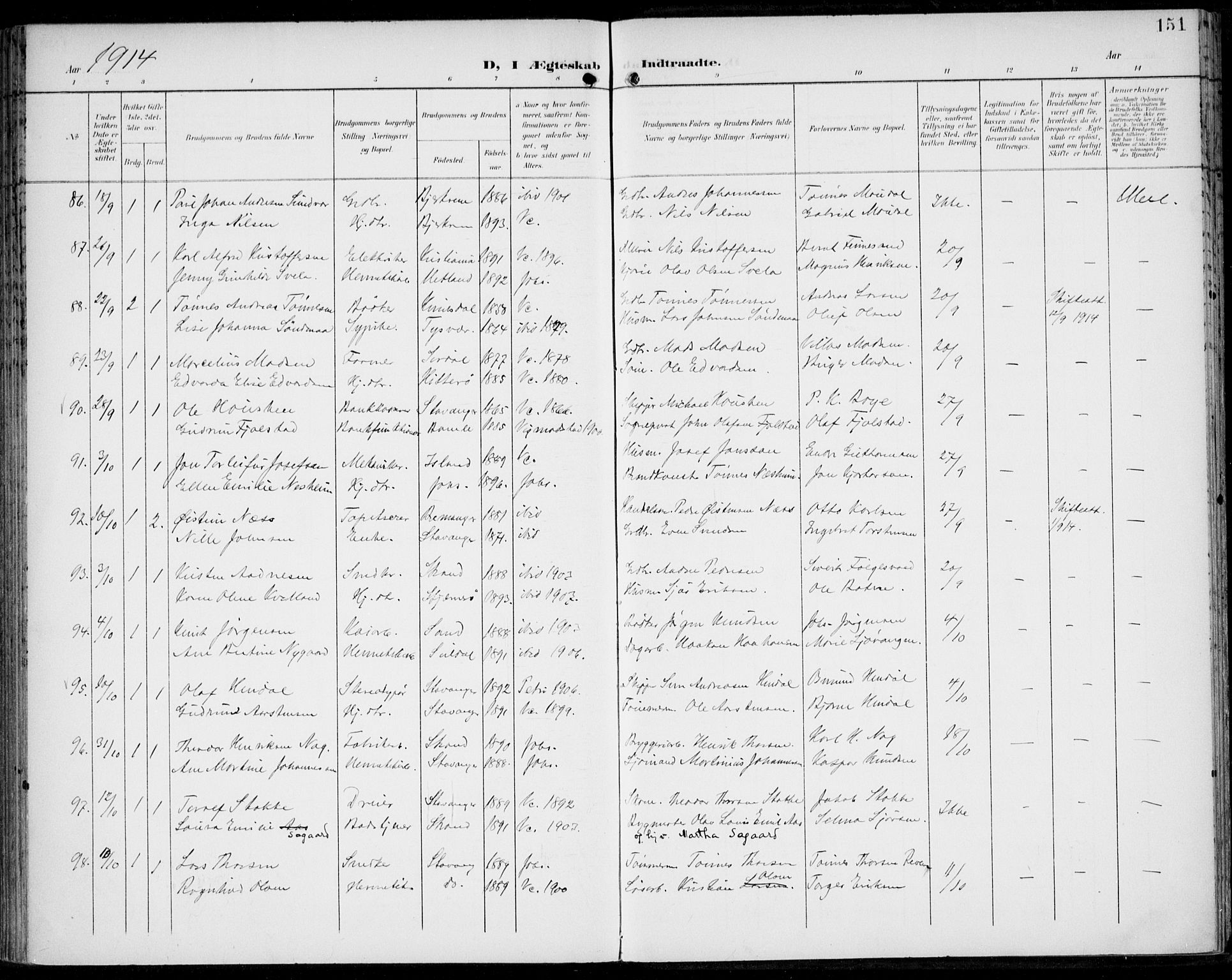 St. Johannes sokneprestkontor, AV/SAST-A-101814/002/B/L0001: Ministerialbok nr. A 8, 1899-1917, s. 151