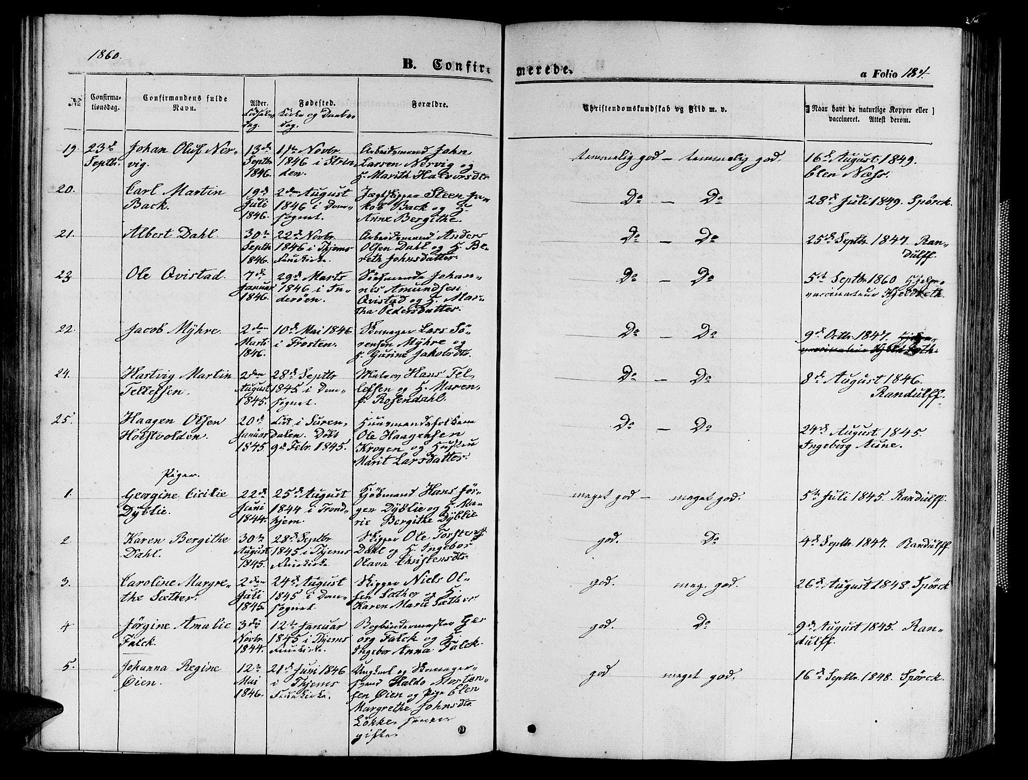 Ministerialprotokoller, klokkerbøker og fødselsregistre - Sør-Trøndelag, SAT/A-1456/602/L0139: Klokkerbok nr. 602C07, 1859-1864, s. 184