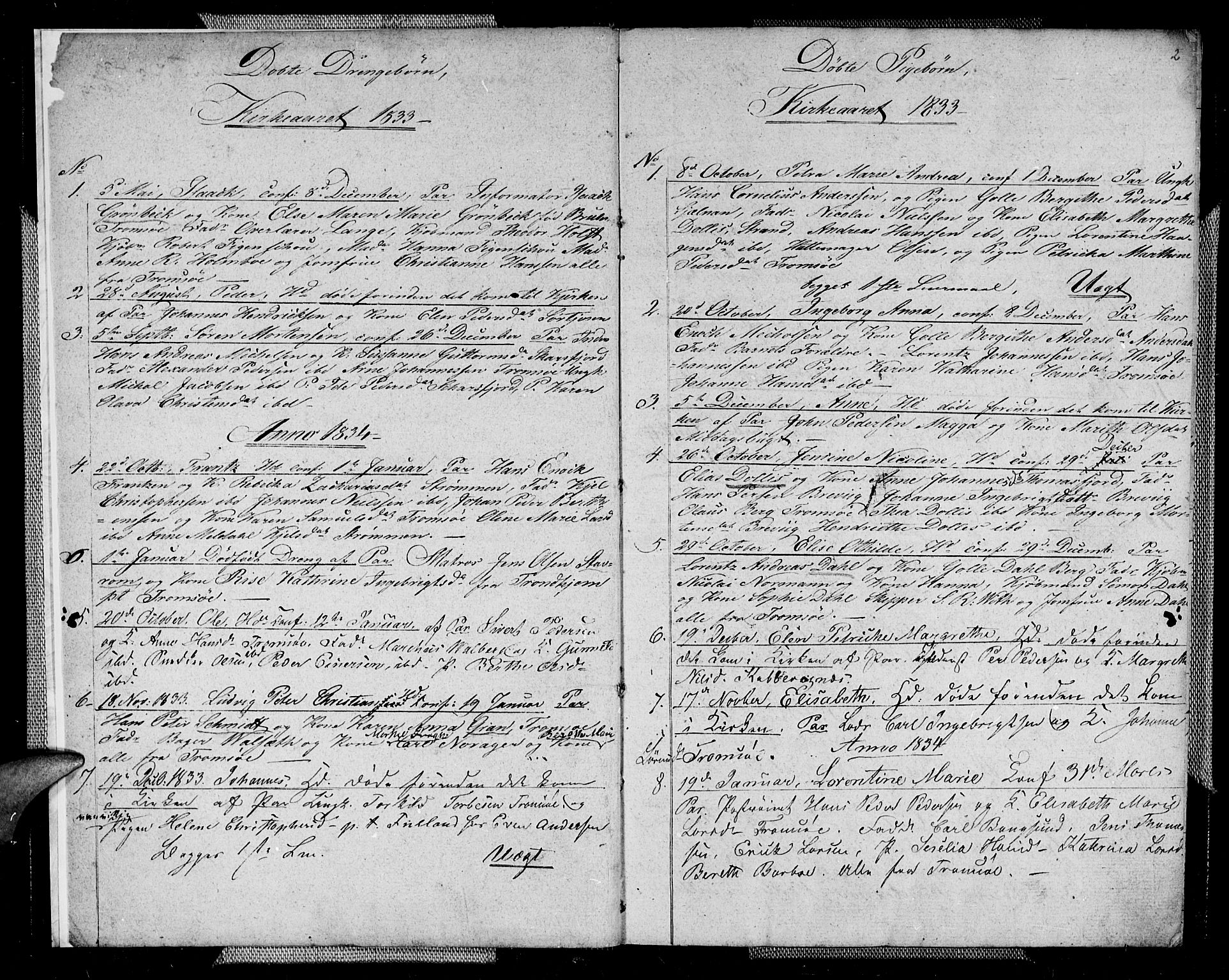Tromsø sokneprestkontor/stiftsprosti/domprosti, AV/SATØ-S-1343/G/Gb/L0003klokker: Klokkerbok nr. 3, 1833-1836, s. 2