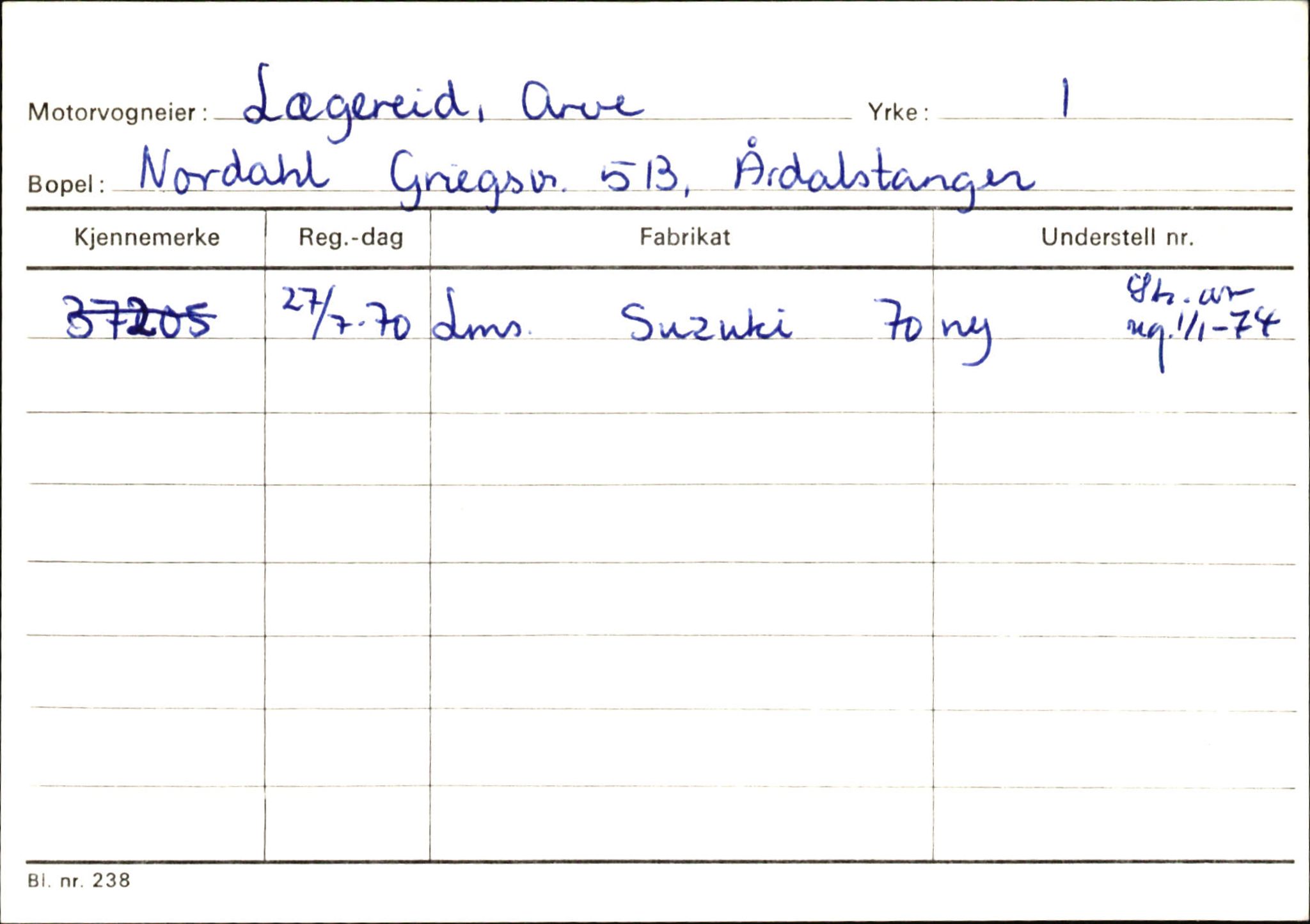 Statens vegvesen, Sogn og Fjordane vegkontor, AV/SAB-A-5301/4/F/L0145: Registerkort Vågsøy S-Å. Årdal I-P, 1945-1975, s. 1537