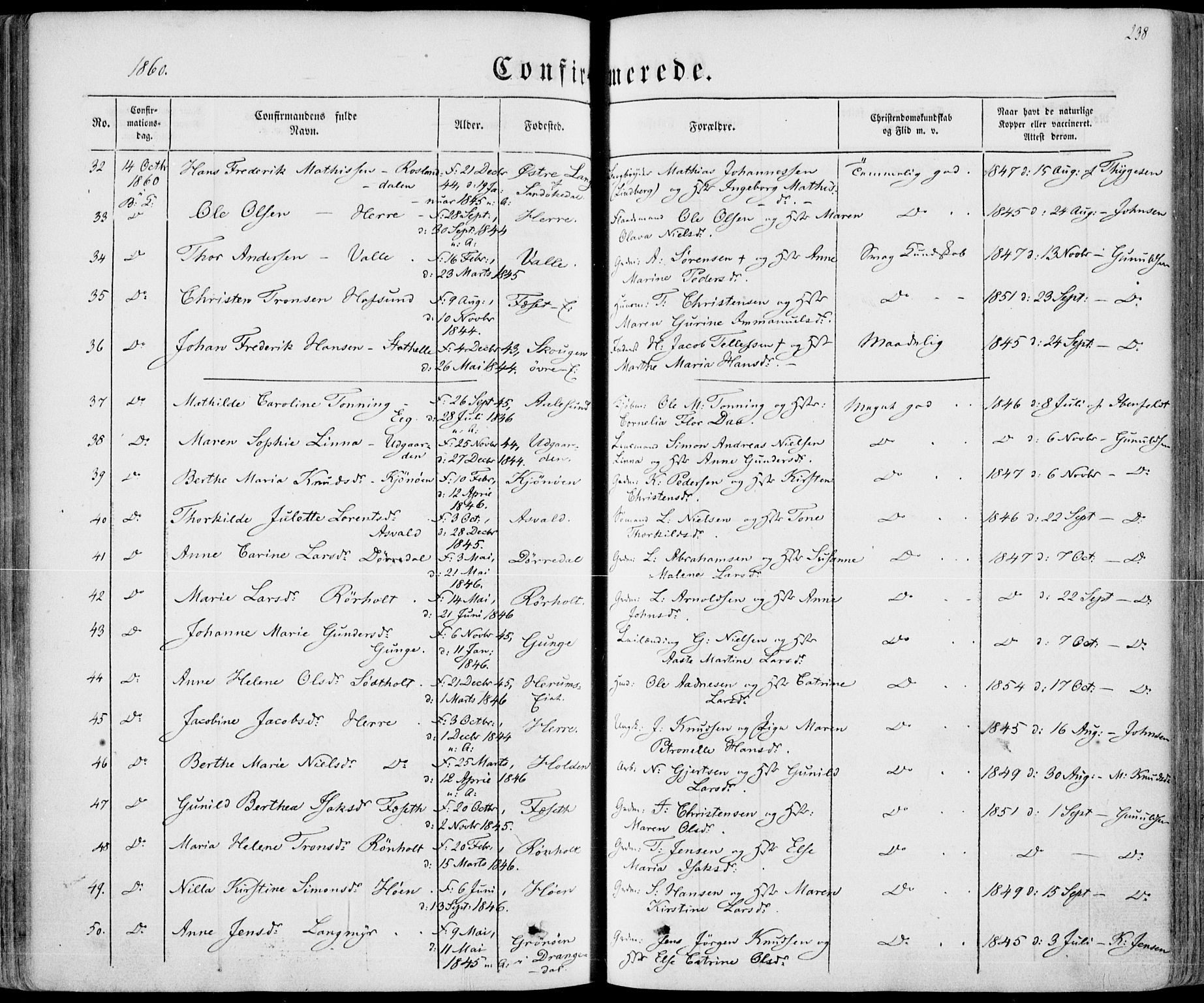 Bamble kirkebøker, AV/SAKO-A-253/F/Fa/L0005: Ministerialbok nr. I 5, 1854-1869, s. 238