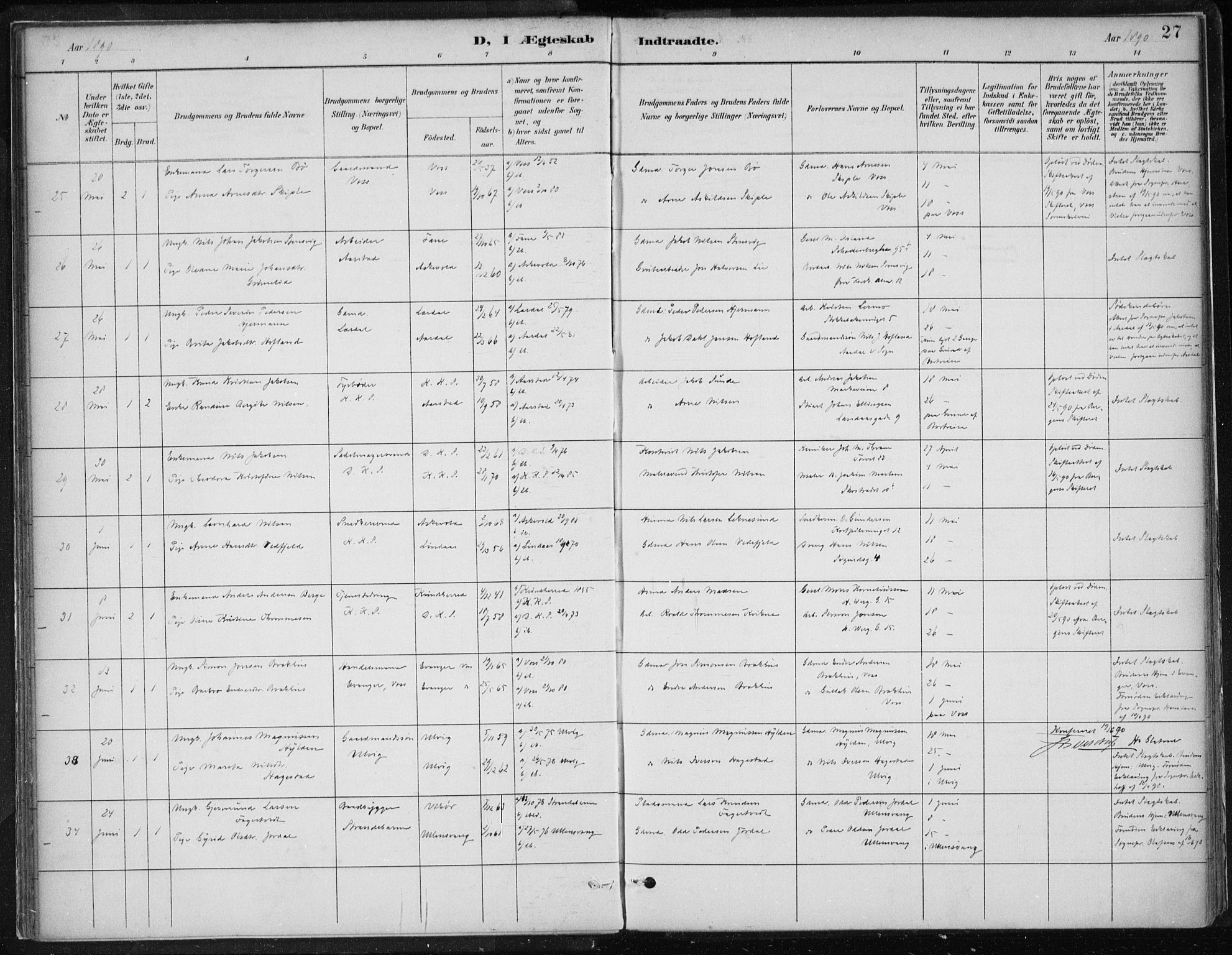 Korskirken sokneprestembete, AV/SAB-A-76101/H/Hab: Klokkerbok nr. D 3, 1887-1906, s. 27
