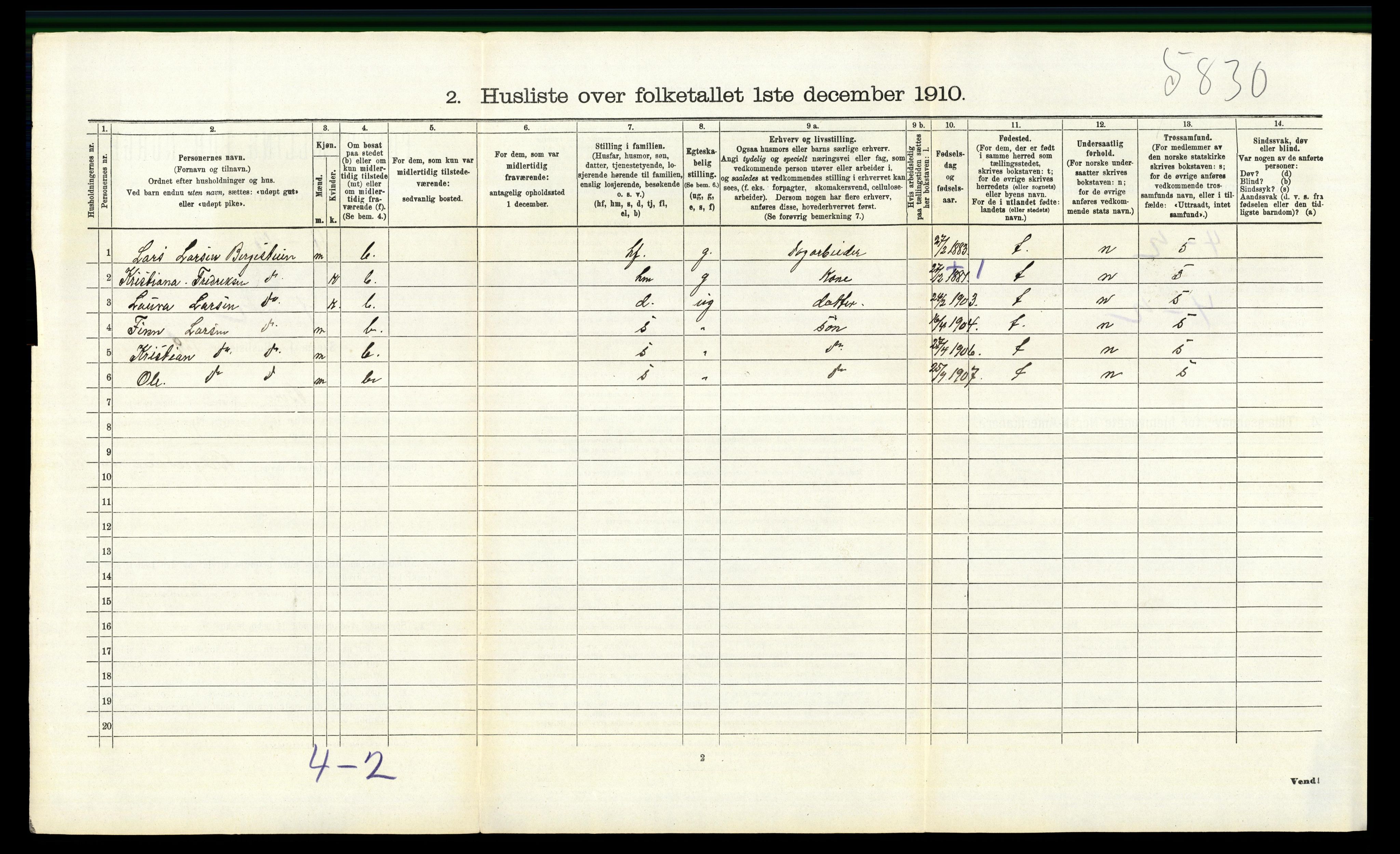 RA, Folketelling 1910 for 0525 Biri herred, 1910, s. 516